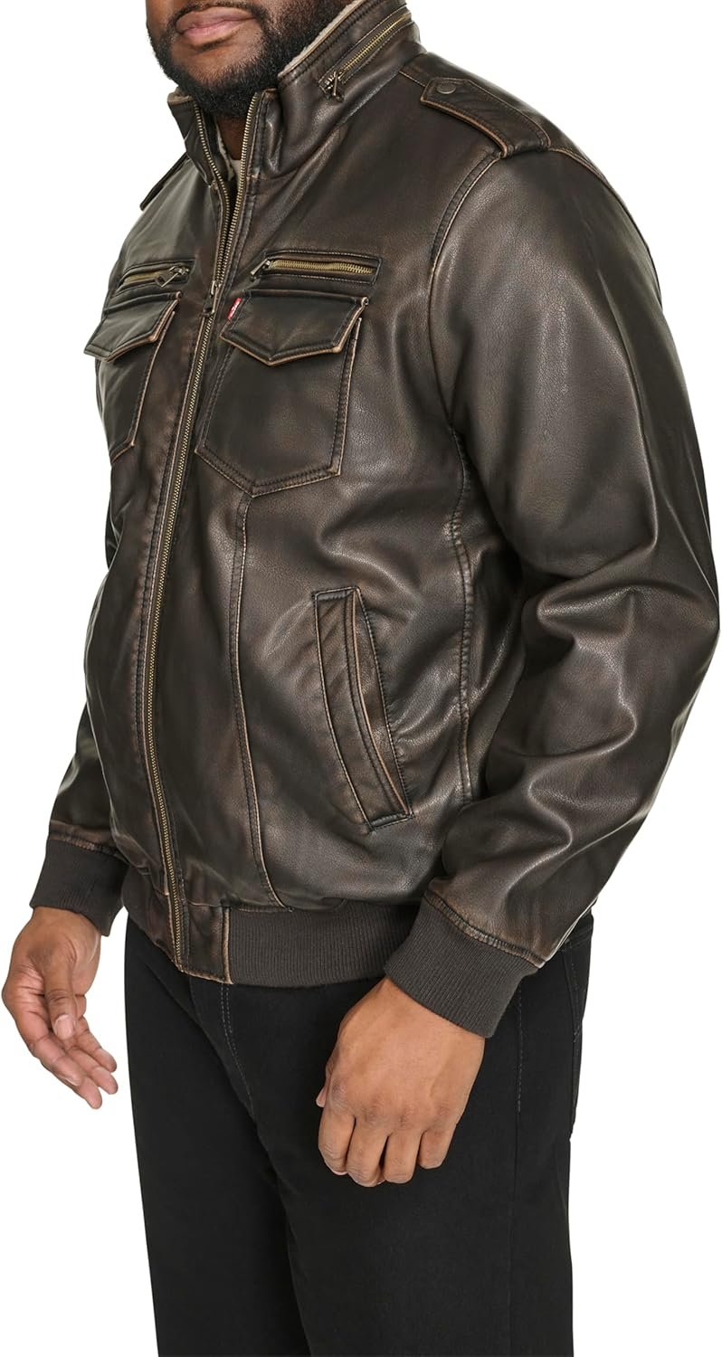 Levi's Men's Vintage Deer Faux Leather Aviator Bomber (Standard and Big & Tall)