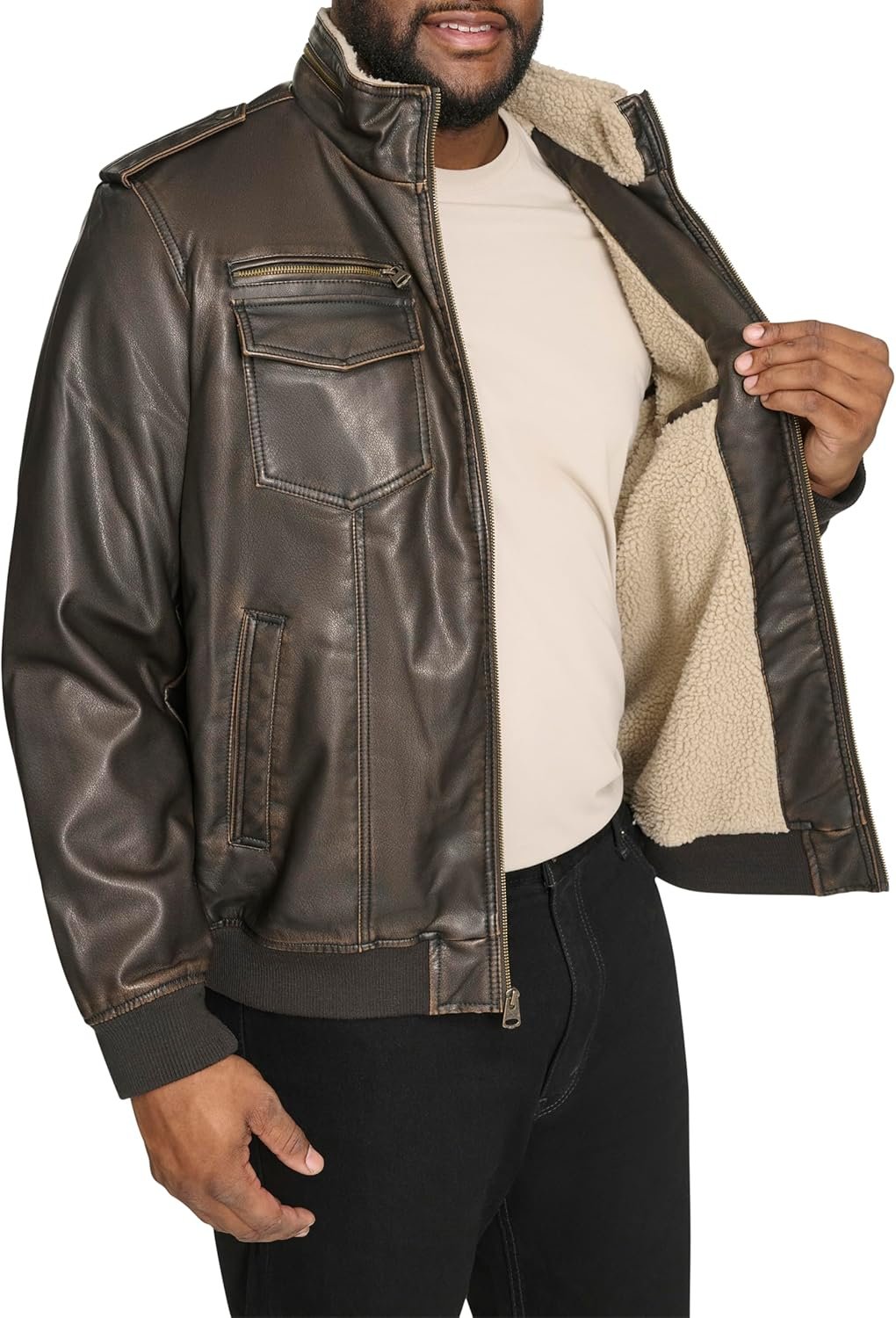 Levi's Men's Vintage Deer Faux Leather Aviator Bomber (Standard and Big & Tall)