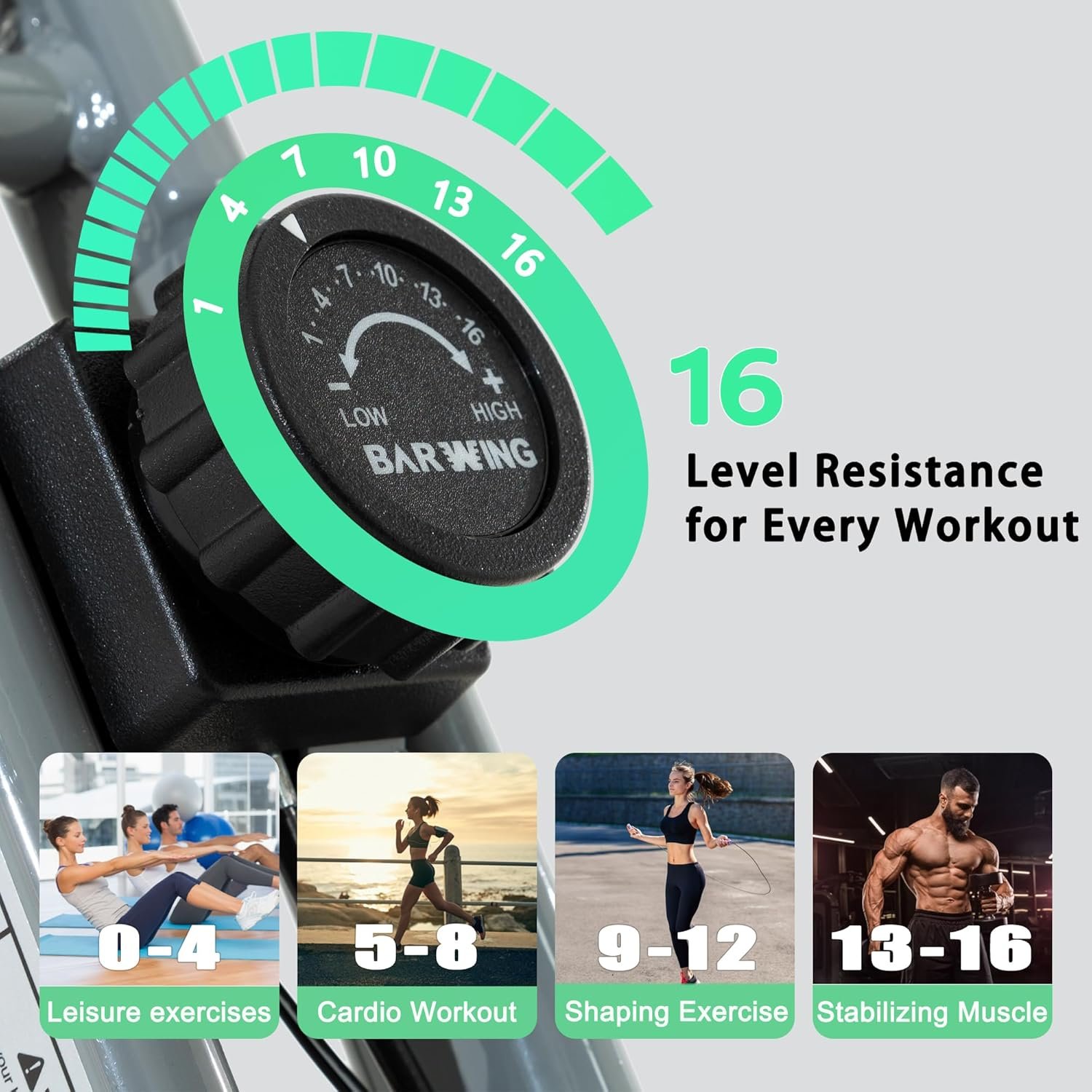 BARWING Stationary Exercise Bike for Home Workout, 5 IN 1 Foldable Indoor Cycling Bike for Seniors, 350LB Capacity, 16-Level Magnetic Resistance, Seat Backrest Adjustments