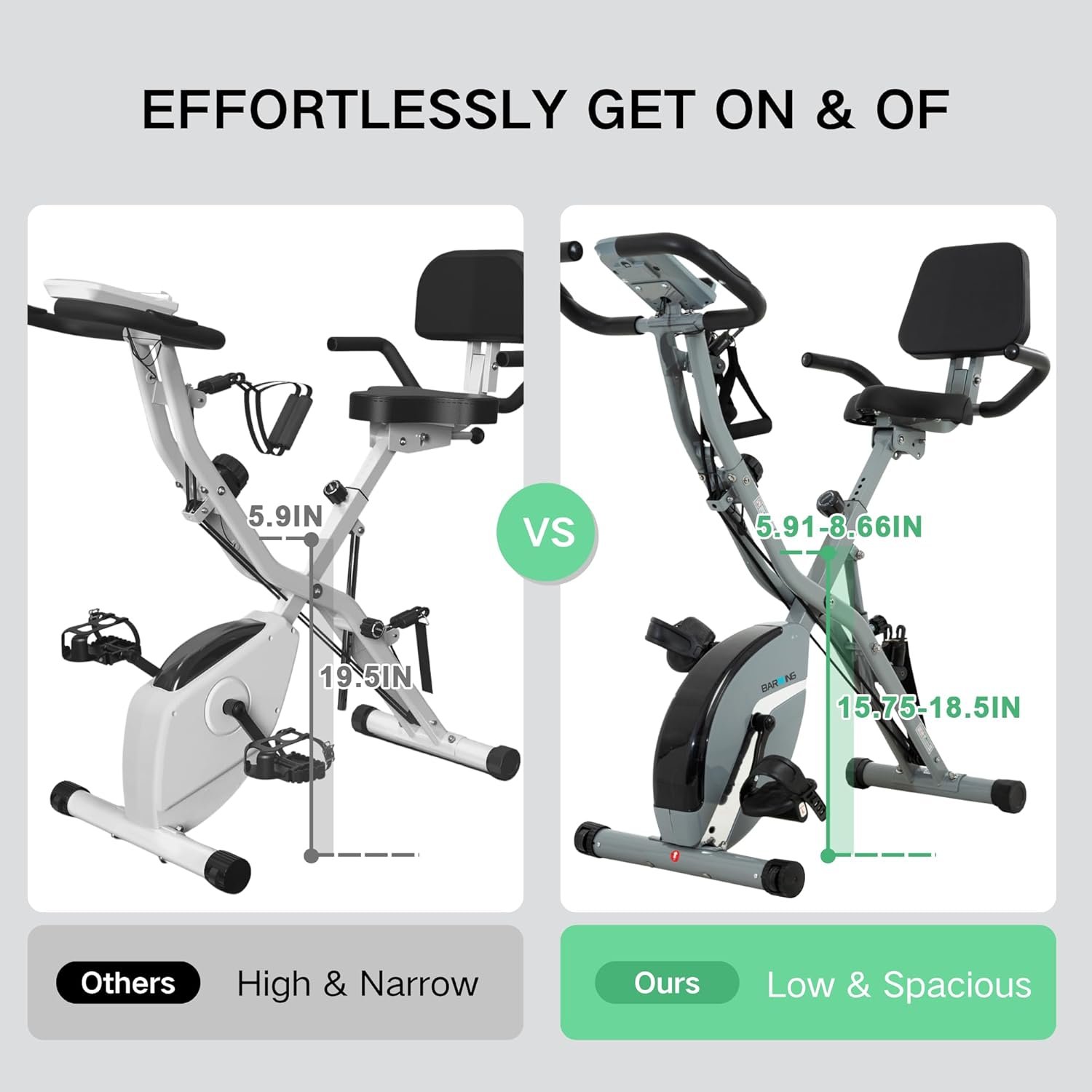 BARWING Stationary Exercise Bike for Home Workout, 5 IN 1 Foldable Indoor Cycling Bike for Seniors, 350LB Capacity, 16-Level Magnetic Resistance, Seat Backrest Adjustments