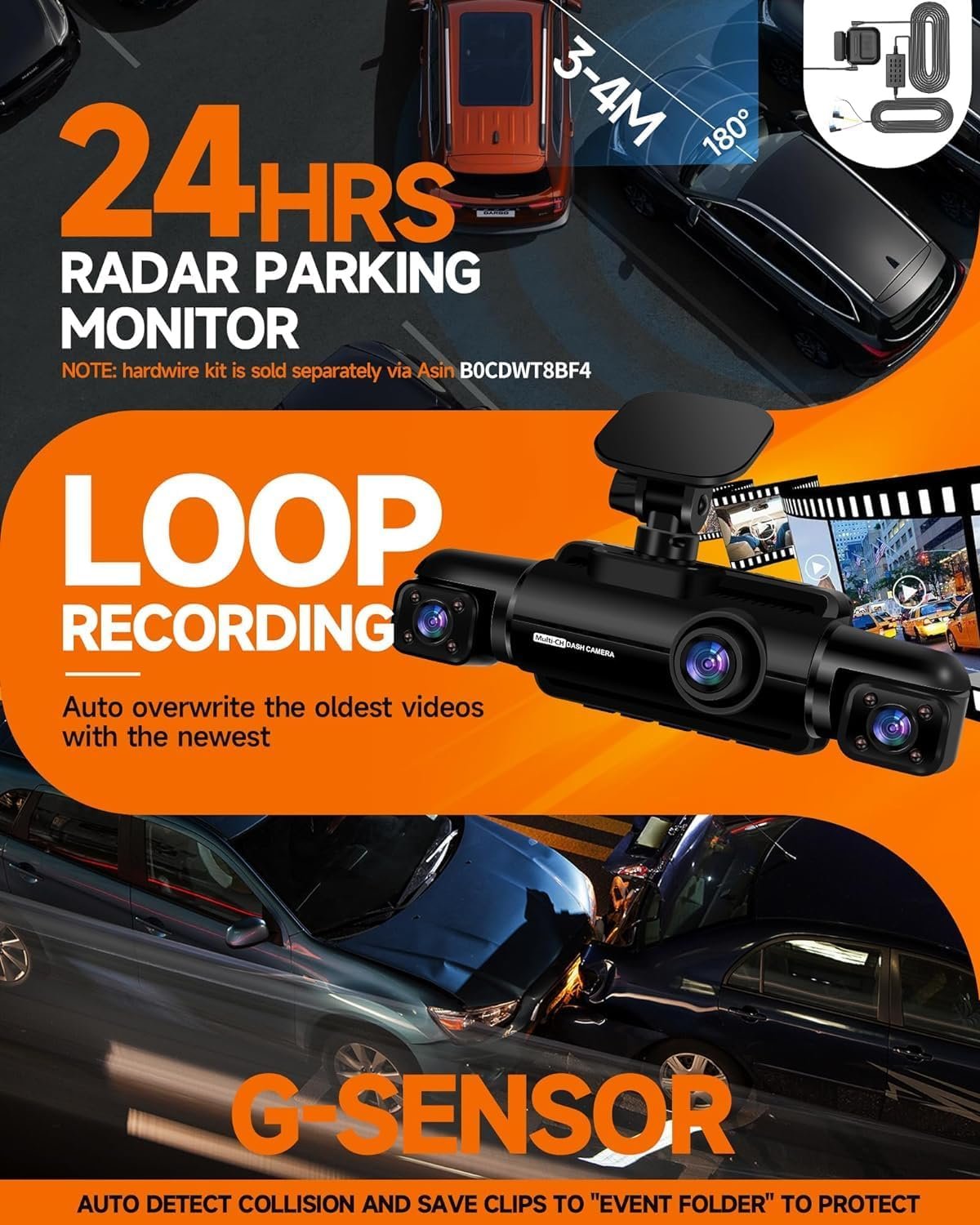 Neideso 360° Dash Cam Front and Rear Inside, 4 Channel FHD 4 * 1080P, Wi-Fi GPS Voice Control Car Camera, Front 2K+1080P*2 Dash Camera for Cars, with 64GB SD Card, Night Vision, 24H Parking Mode(N300)