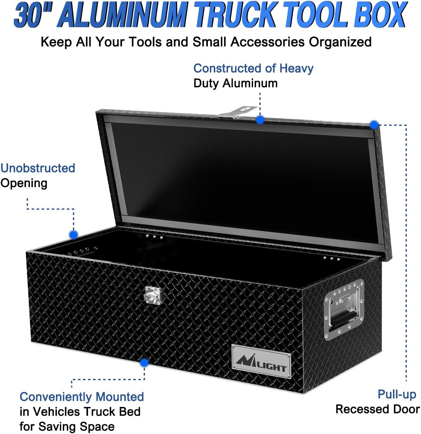 Nilight 30 Inch Truck Tool Box Heavy Duty Aluminum Diamond Plate Truck Bed Toolboxes 30''X13''X9.6'' Waterproof Pick-Up Storage Tool Boxes for Bed of Truck RV Trailer with Side Handle Lock Keys, Black