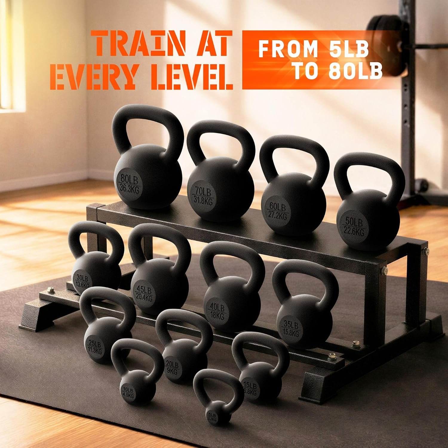 Yes4All Cast Iron Kettlebell, Strength Training Kettlebells 5-80 Lb (5,10,15,20,25,30,35,40,45,50,60,70,80 Lb) for Full Body Workout, Push up, Strength Training - Single & Kettlebell Set of 2 for Men