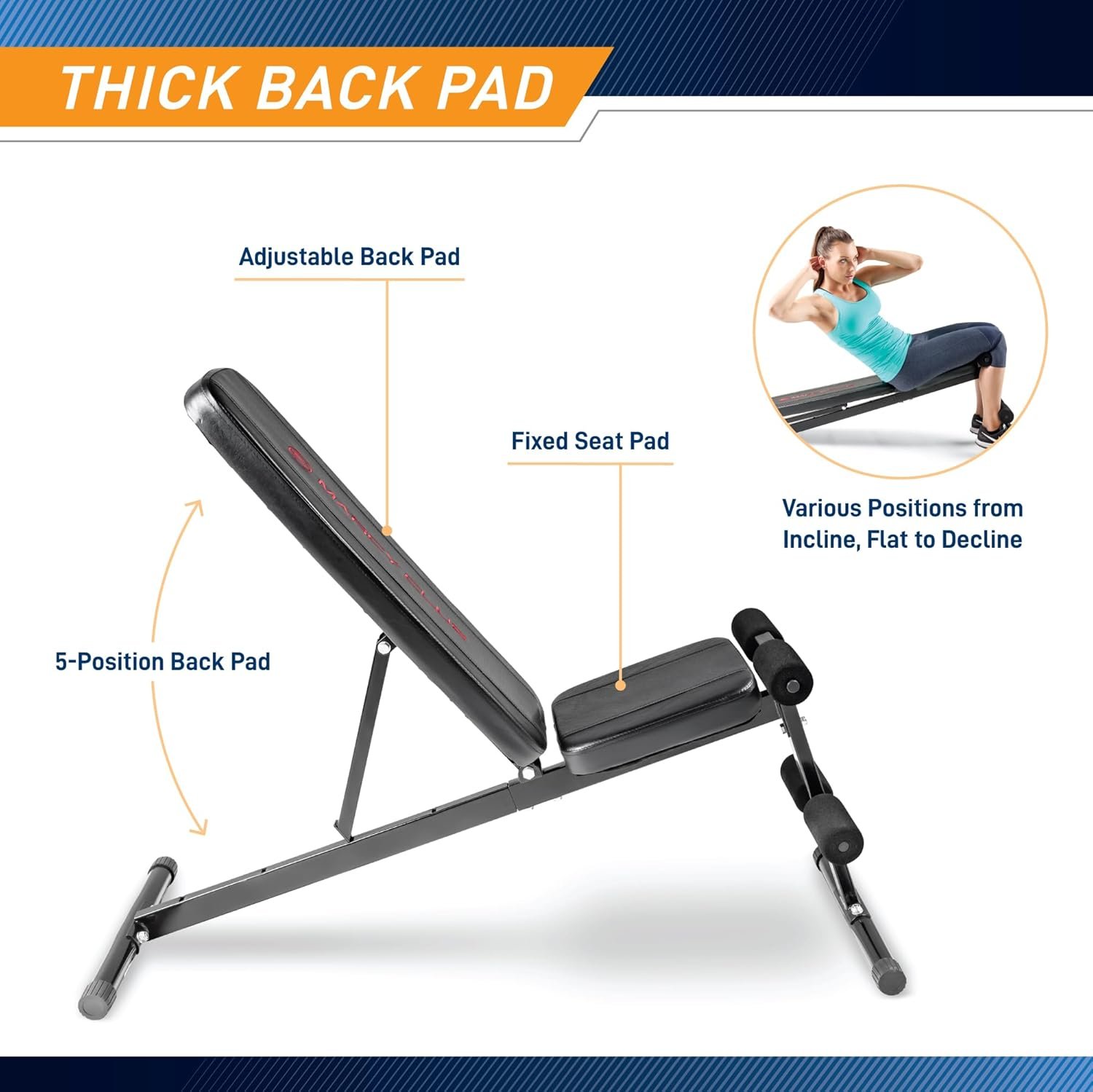 Marcy Multi-Position Adjustable Utility Bench for Home Gym Weightlifting and Strength Training