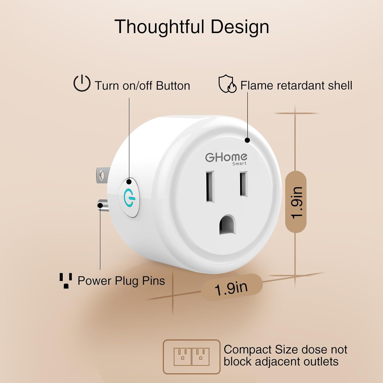 GHome Smart Plug, WiFi Smart Plugs Work with Alexa and Google Home, Smart Outlet Timer with APP Remote Control, 2.4GHz Wi-Fi Only, No Hub Required, ETL FCC Listed