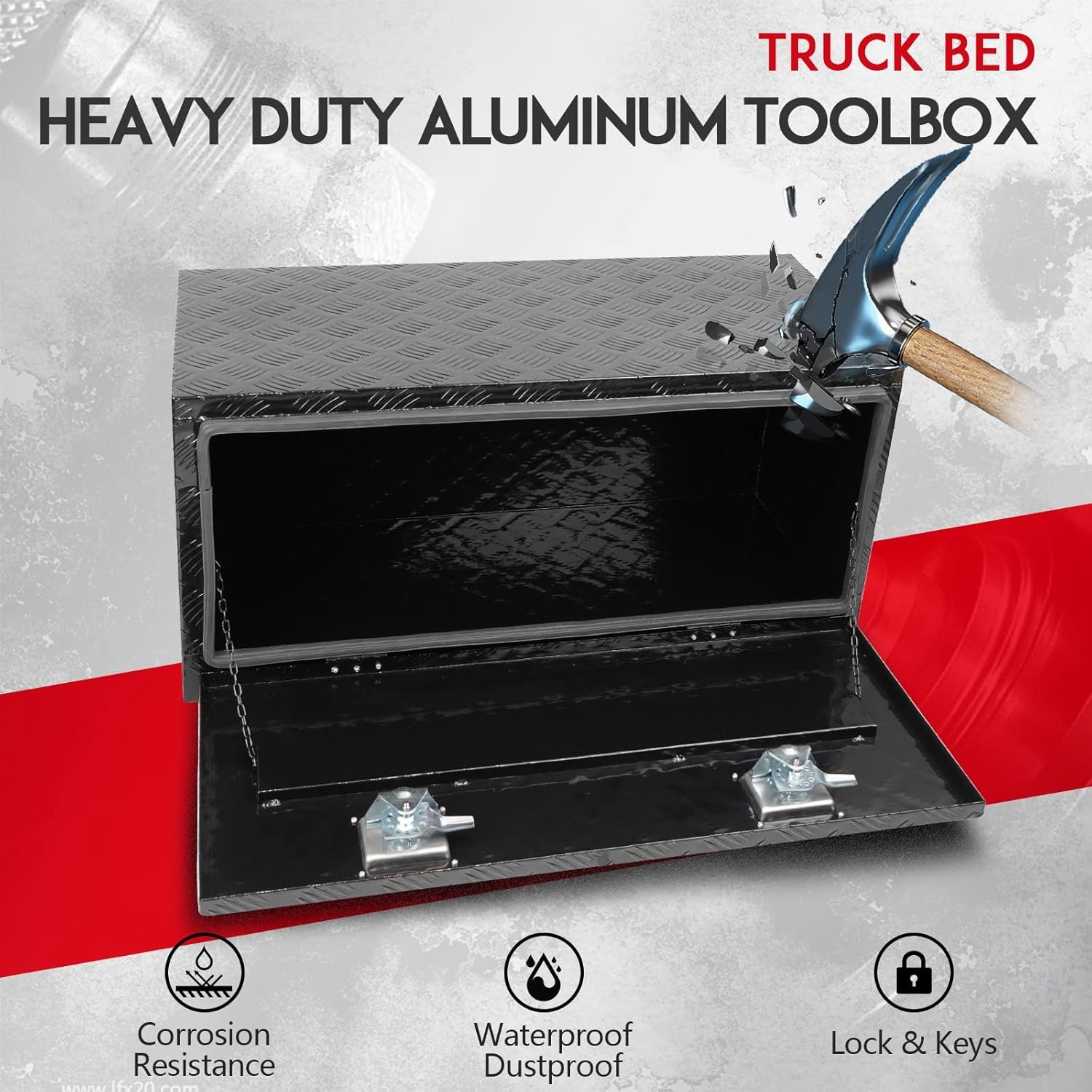 36" x 18" x 18" Truck Tool Box Pickup Truck Bed Toolbox Heavy Duty Aluminum Underbody Truck Box Compatible With RV Trailers Storage Organizer with Lock & Keys Black