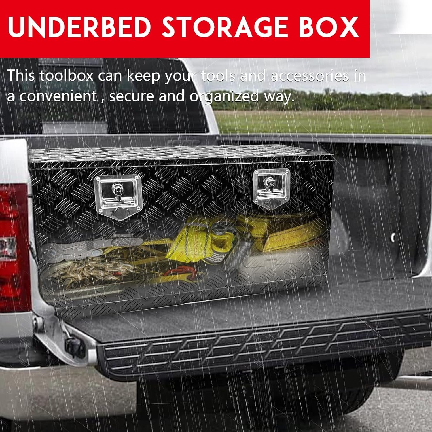 36" x 18" x 18" Truck Tool Box Pickup Truck Bed Toolbox Heavy Duty Aluminum Underbody Truck Box Compatible With RV Trailers Storage Organizer with Lock & Keys Black