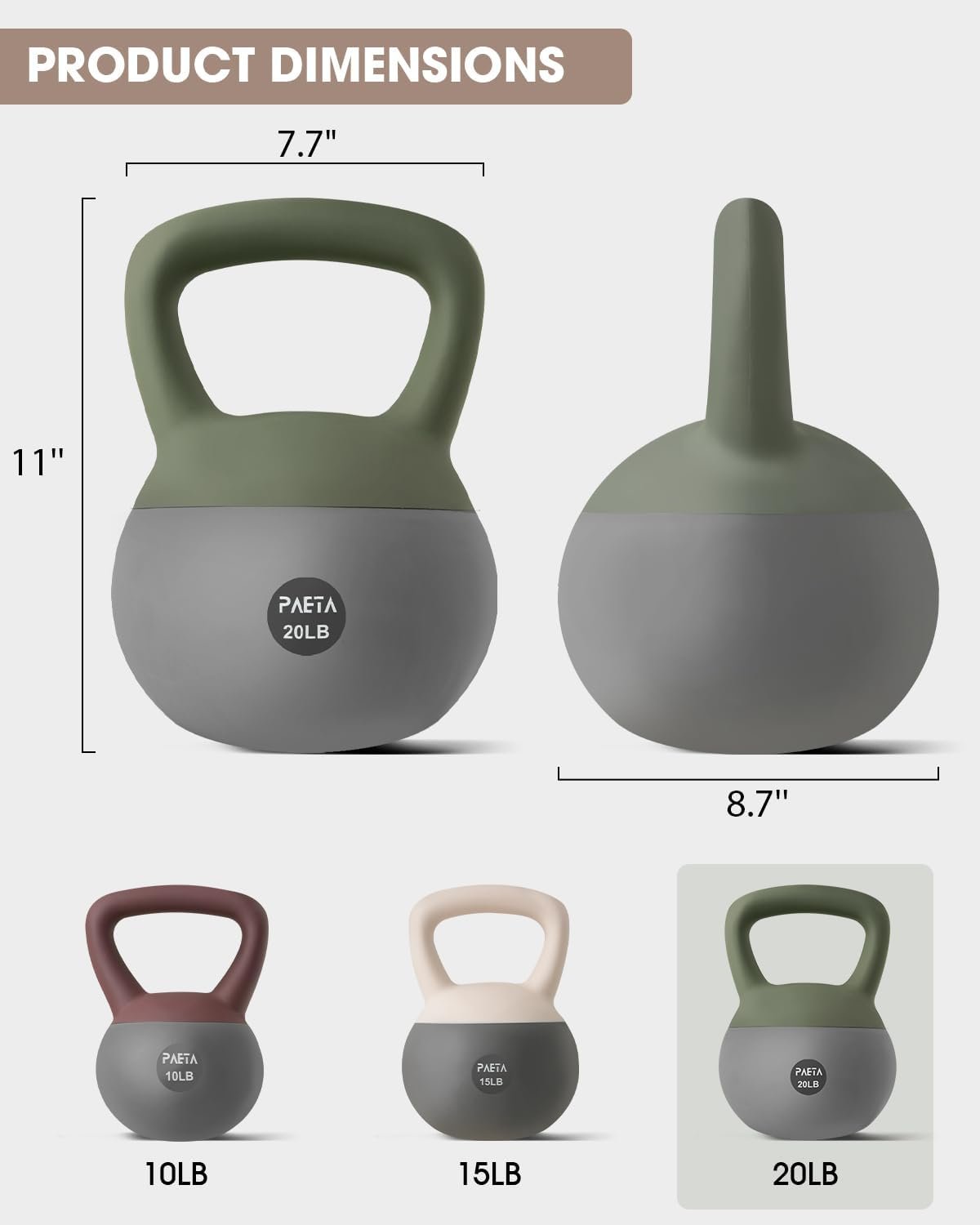 PAETA Soft Kettlebell for Home Fitness – Anti-Slip Grip & Wide Handle Design,Soft Kettlebell Set, Gentle Floor-Friendly Impact – 10lbs, 15lbs, 21lbs, for Home Functional Training