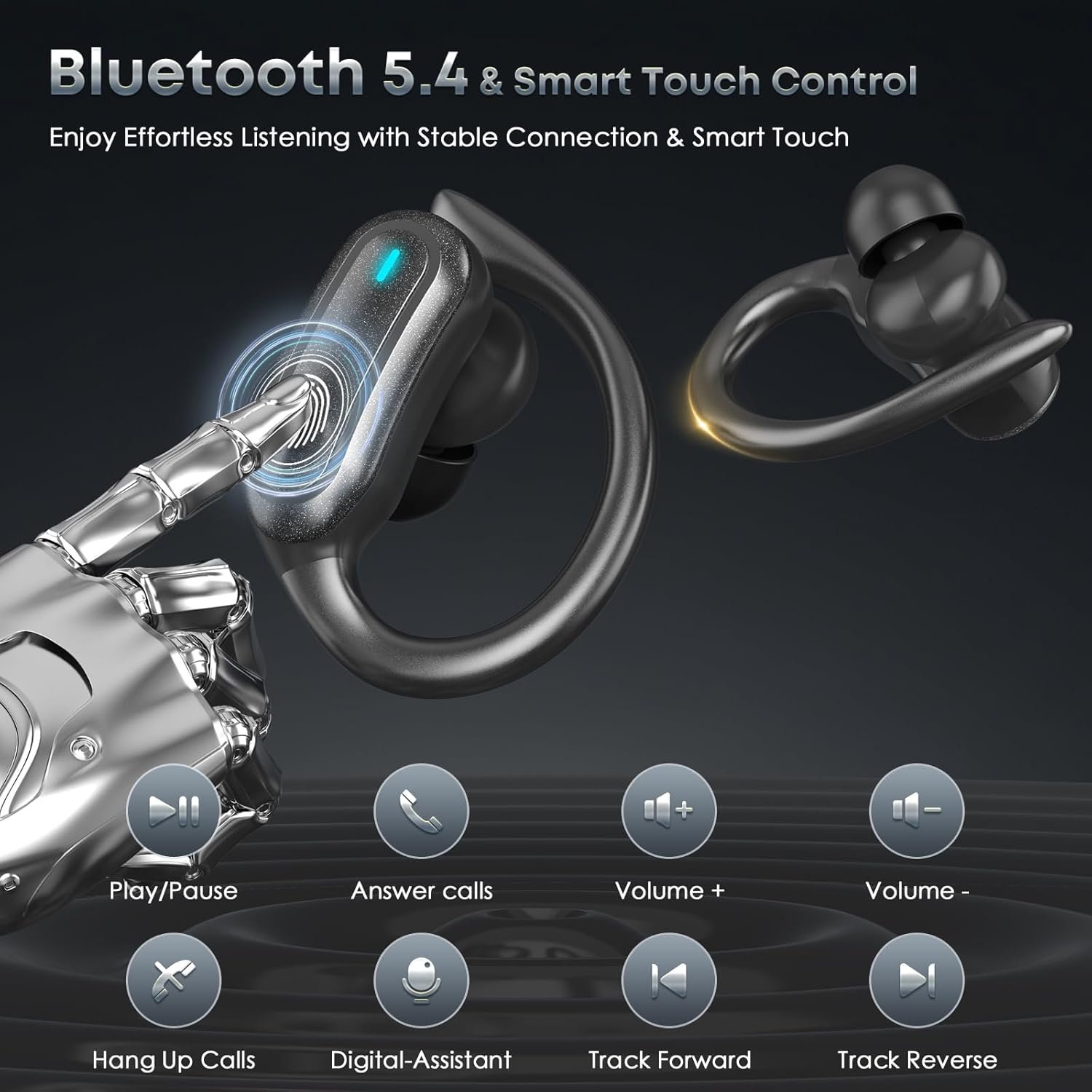 Wireless Earbuds Bluetooth 5.4 Headphones, 54H Playtime Stereo Earphones with Noise Cancelling Mic, IPX7 Waterproof, Fast Charging and Comfort Fit Ear Buds for Fitness/Sports/Workouts/Travel Black
