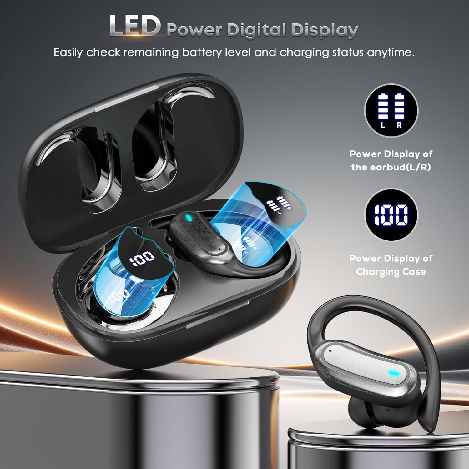 Wireless Earbuds Bluetooth 5.4 Headphones, 54H Playtime Stereo Earphones with Noise Cancelling Mic, IPX7 Waterproof, Fast Charging and Comfort Fit Ear Buds for Fitness/Sports/Workouts/Travel Black