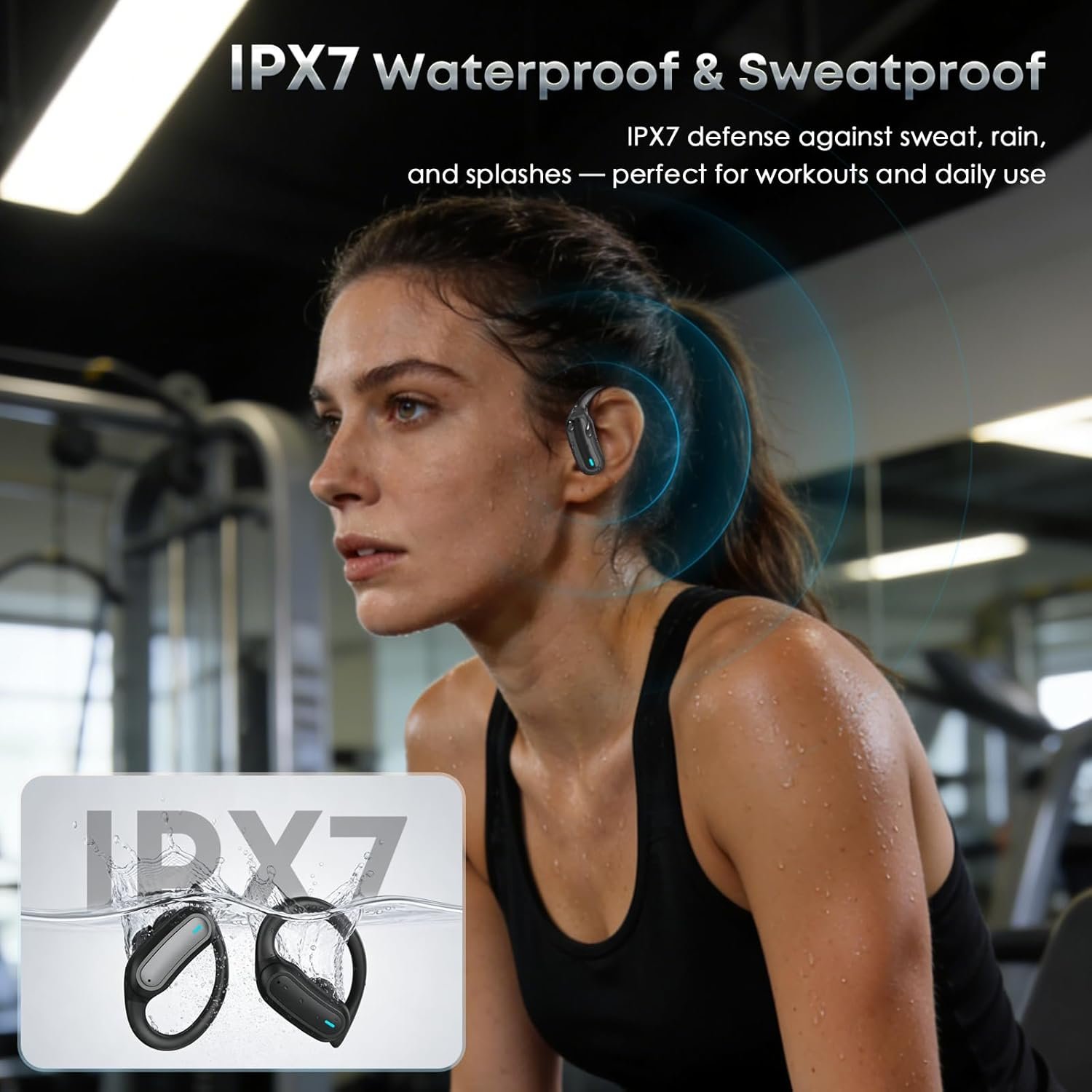 Wireless Earbuds Bluetooth 5.4 Headphones, 54H Playtime Stereo Earphones with Noise Cancelling Mic, IPX7 Waterproof, Fast Charging and Comfort Fit Ear Buds for Fitness/Sports/Workouts/Travel Black