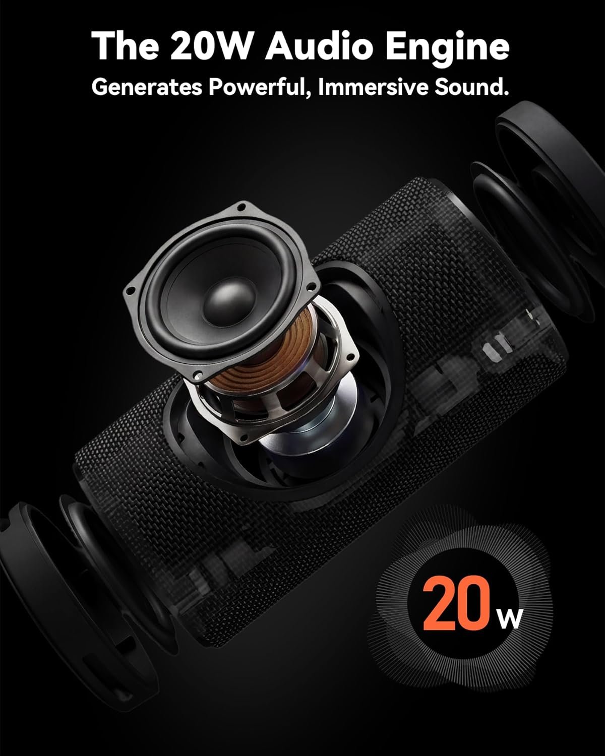 BassBloom Roar 3 Portable Bluetooth Speaker,20W Powerful Sound with JIKE Bass,IPX6 Waterproof,24H Playtime,Bluetooth 5.4,RGB Lights,Wireless TWS Pairing,Outdoor for Camping and Beach (Black)