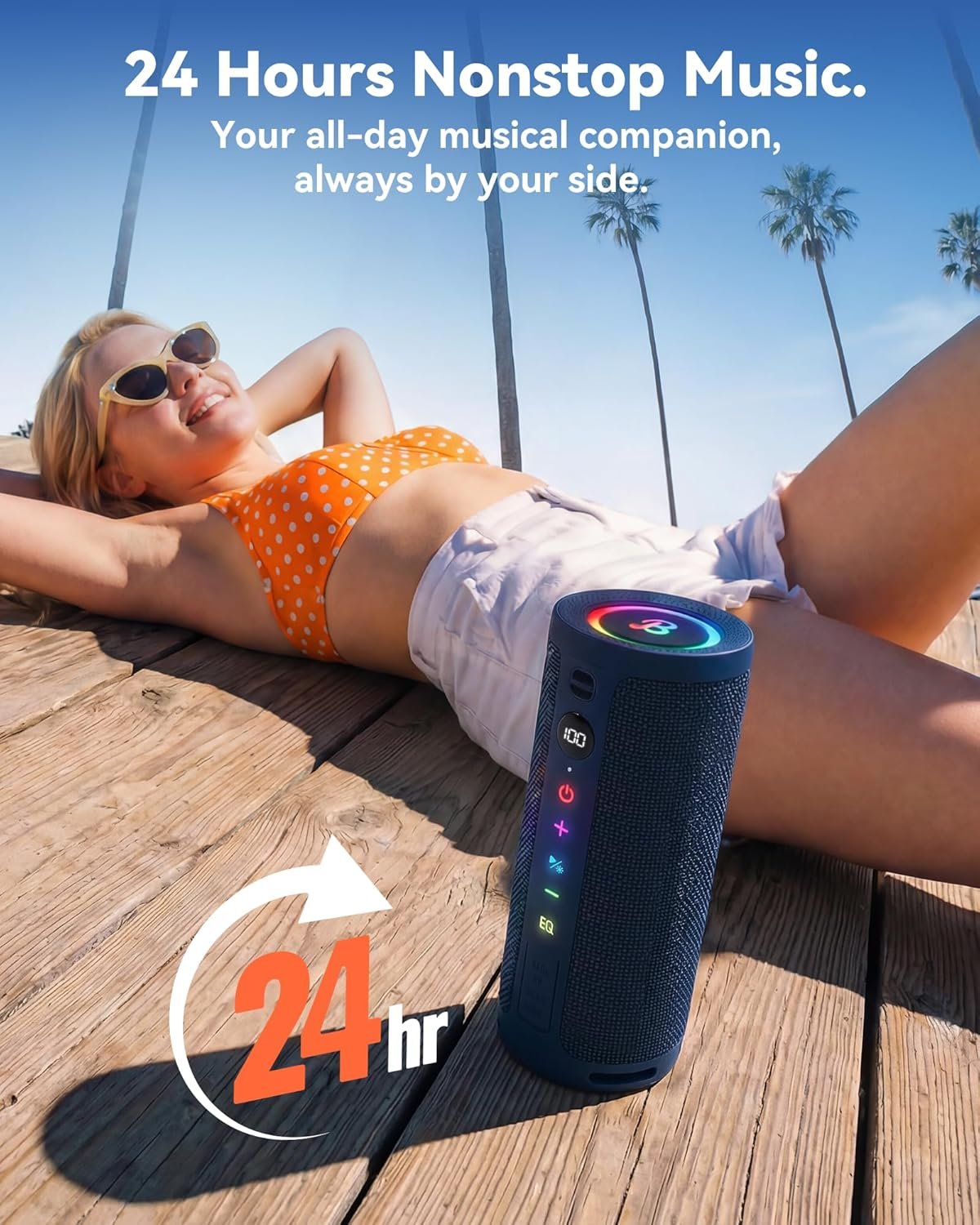 BassBloom Roar 3 Portable Bluetooth Speaker,20W Powerful Sound with JIKE Bass,IPX6 Waterproof,24H Playtime,Bluetooth 5.4,RGB Lights,Wireless TWS Pairing,Outdoor for Camping and Beach (Black)