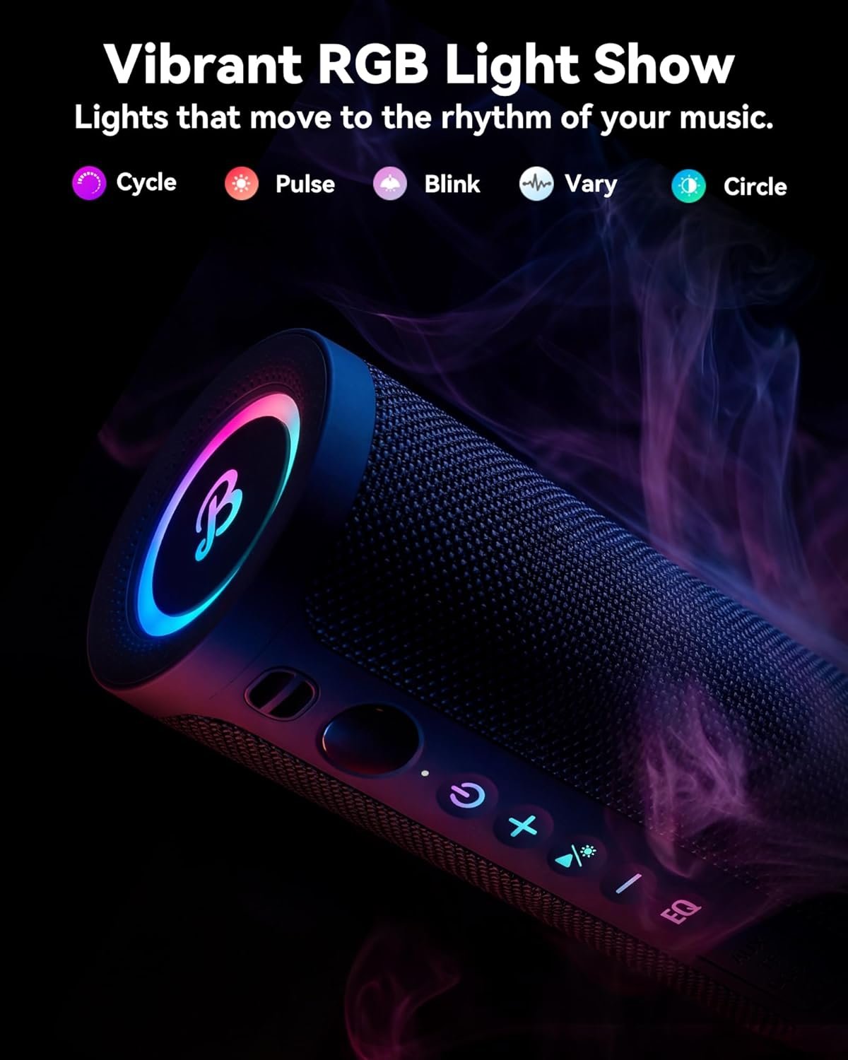 BassBloom Roar 3 Portable Bluetooth Speaker,20W Powerful Sound with JIKE Bass,IPX6 Waterproof,24H Playtime,Bluetooth 5.4,RGB Lights,Wireless TWS Pairing,Outdoor for Camping and Beach (Black)
