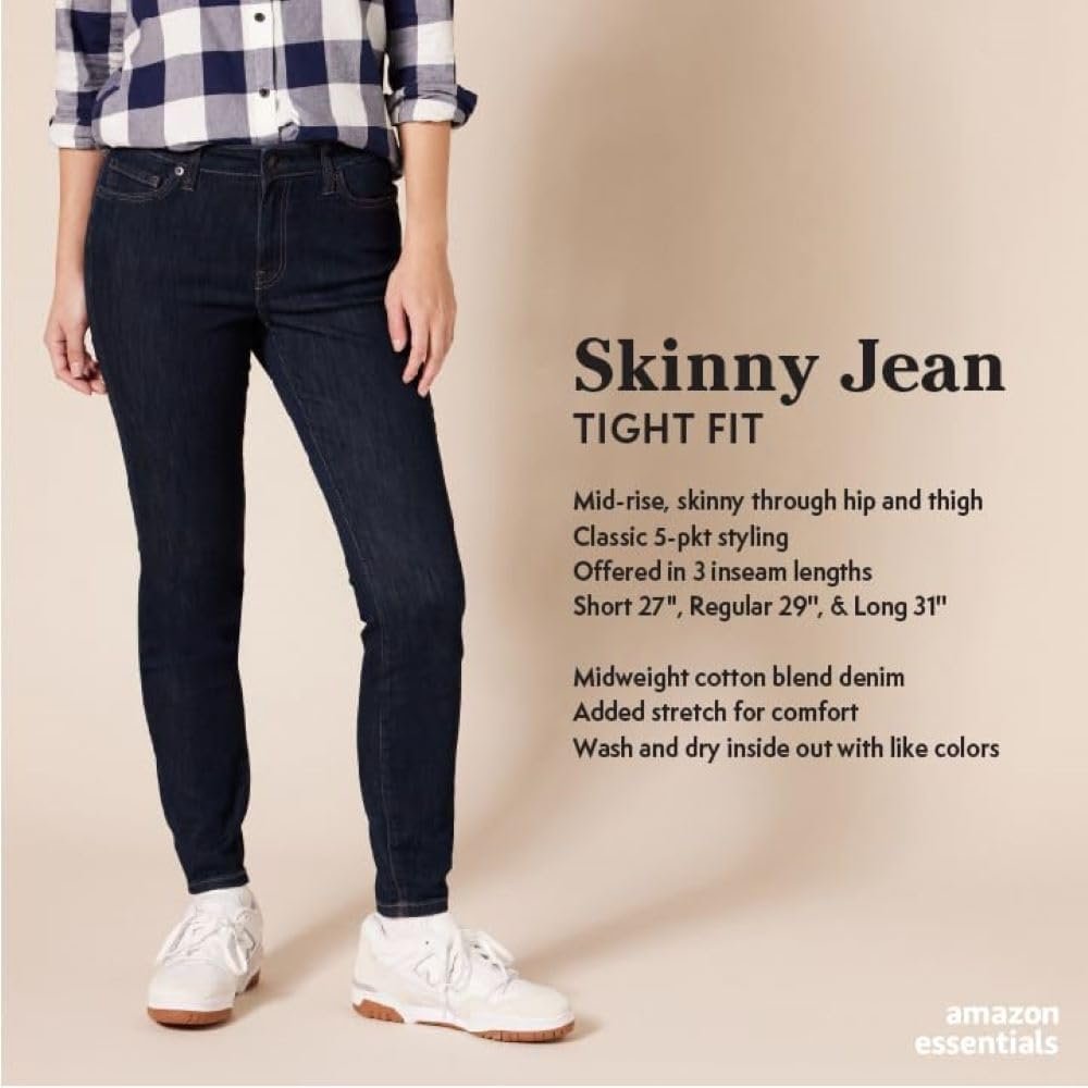 Amazon Essentials Women's Mid-Rise Stretchy Skinny Jeans