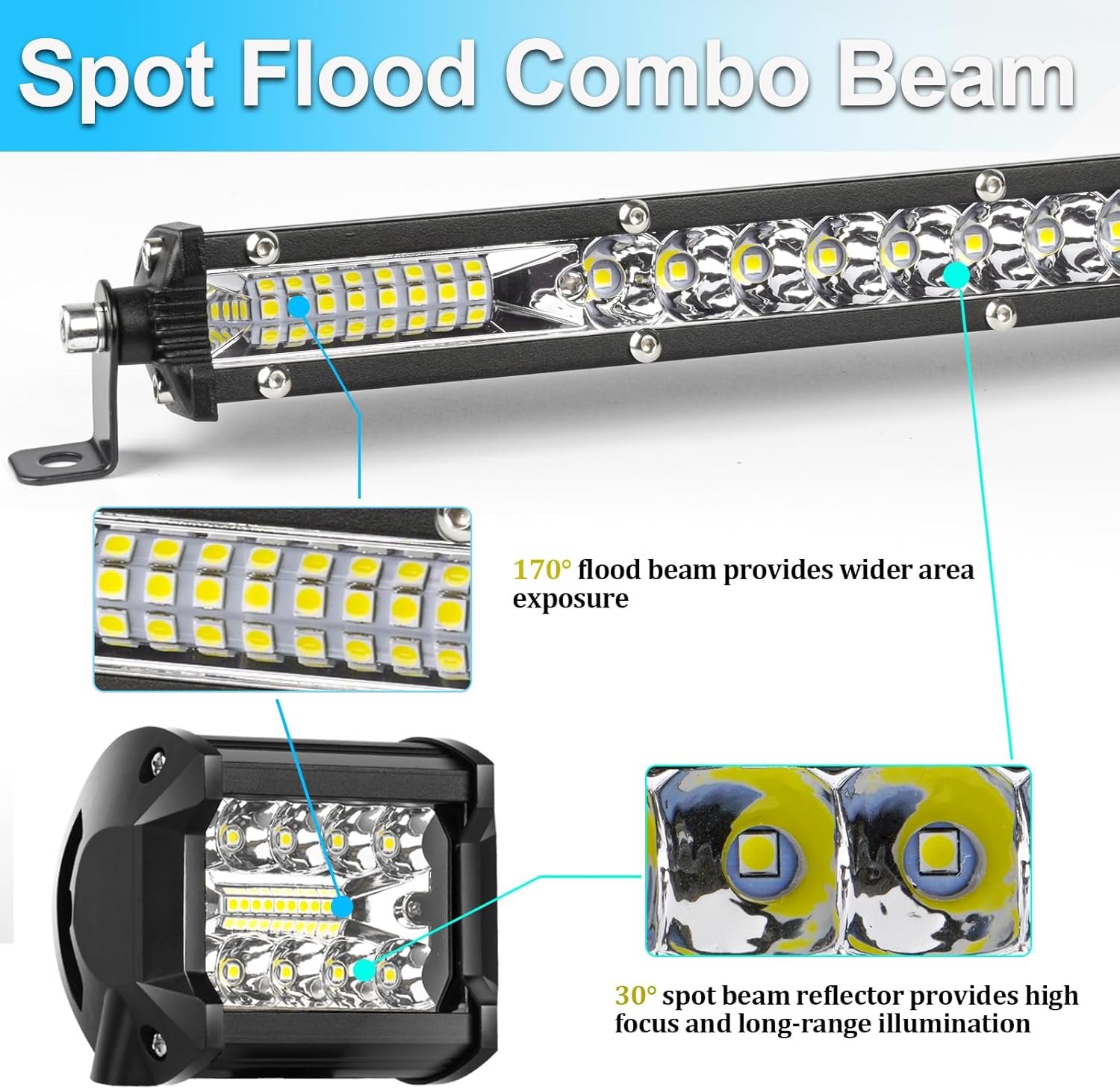 LIGBT 2Pcs 21 Inch 204W Slim LED Light Bar 4PCS LED Pods 4Inch 60W Spot Flood Combo Fog Driving Lights Work Light Roof Bumper Lamp Offroad Lights for 4x4 Trucks SUV ATV UTV