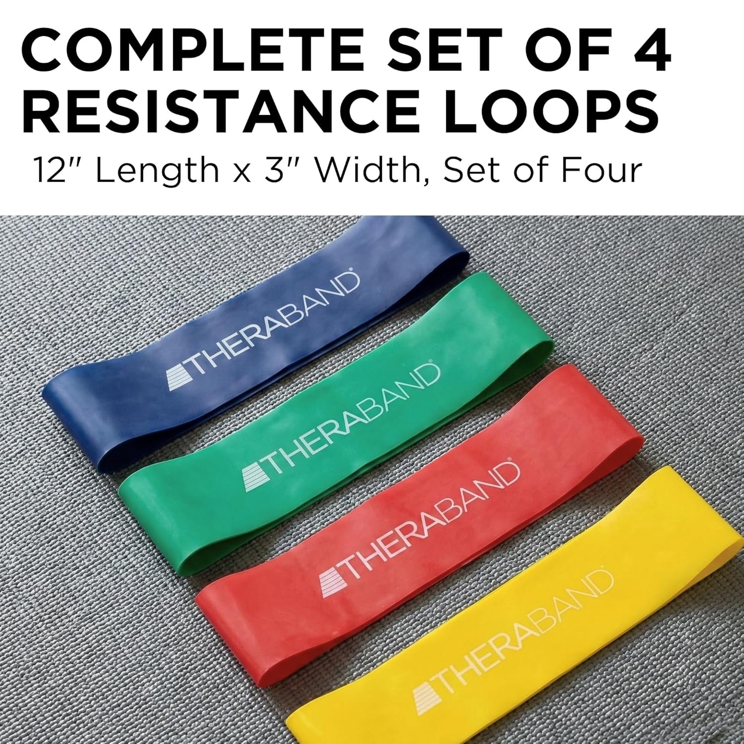 THERABAND Resistance Band Loop Set, 12" Workout Bands for Strength Training, Stretching & Physical Therapy, Set of 4 Color-Coded Exercise Bands with Varying Resistance Levels, Portable & Durable