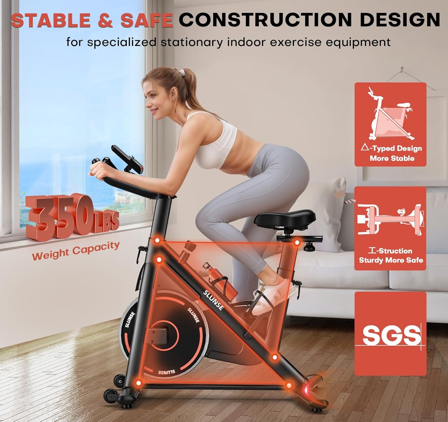 Exercise Bike, Adjustable Magnetic Resistance Stationary Bikes for Home with App Compatible, Silent Indoor Cycling Bike with 350lbs Weight Capacity Comfortable Seat, Digital Monitor & Phone Mount