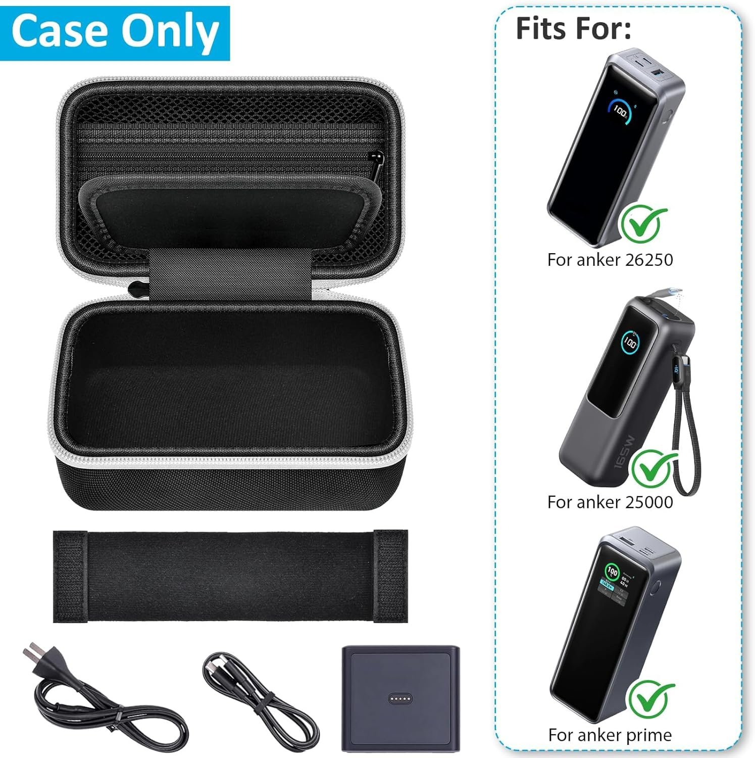 Power Bank Case Compatible with Anker Prime Power Bank 26250 (300w)/ 27650/ 25000/ 24000mAh(737) Power Banks, Storage Organizer for 100W Charging Base, Cable for Business Travel Outdoor Use (Box Only)