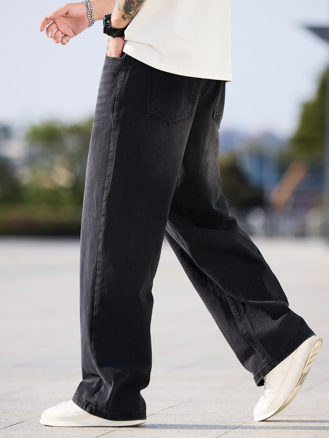 Men's Baggy Jeans Y2K Vintage Wide Leg Denim Pants Hip Hop Skater Jeans Loose Fit Trousers 2000s Streetwear