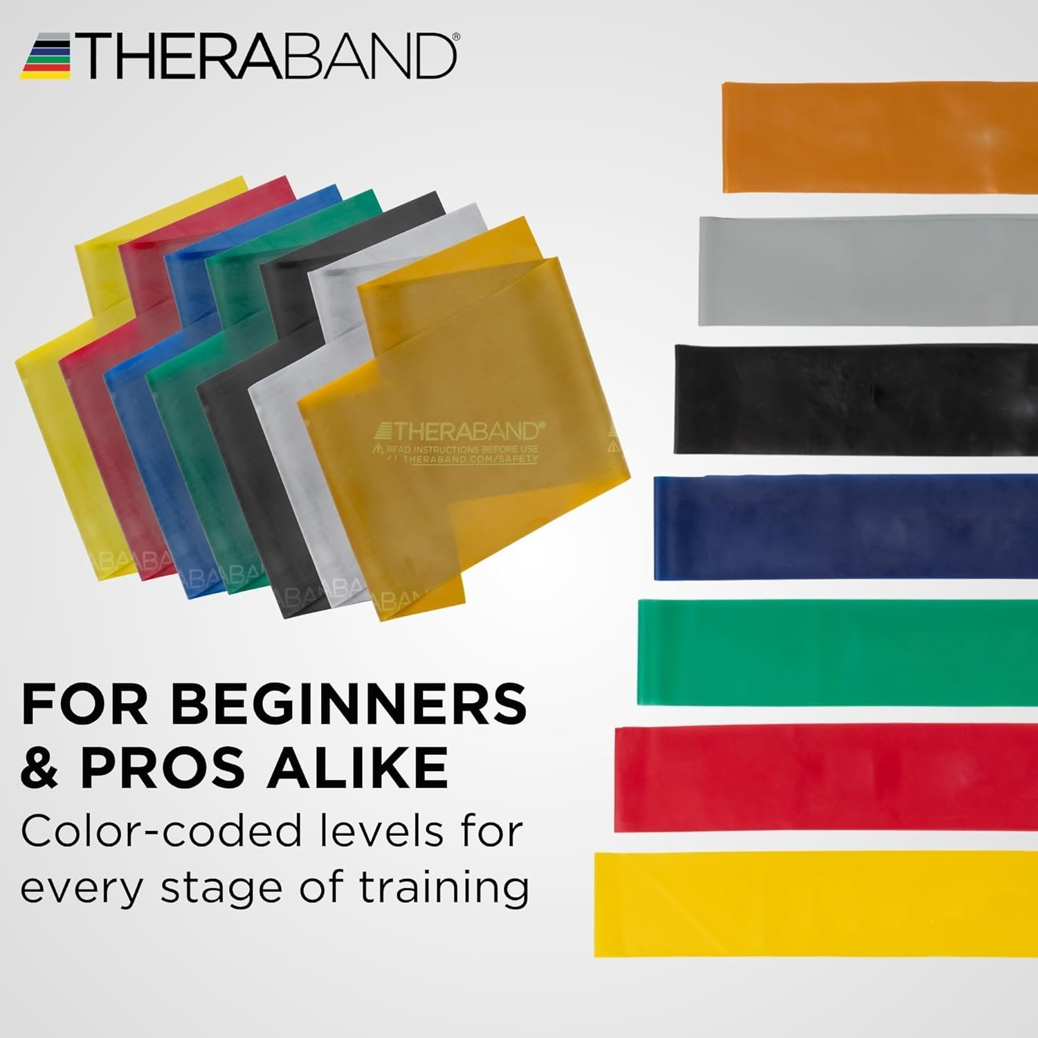 THERABAND Professional Resistance Bands Set, 7 Pack 6 ft Exercise Bands for Working Out, Stretch Bands for Physical Therapy, Pilates & Full Body Workout, Levels 1–7