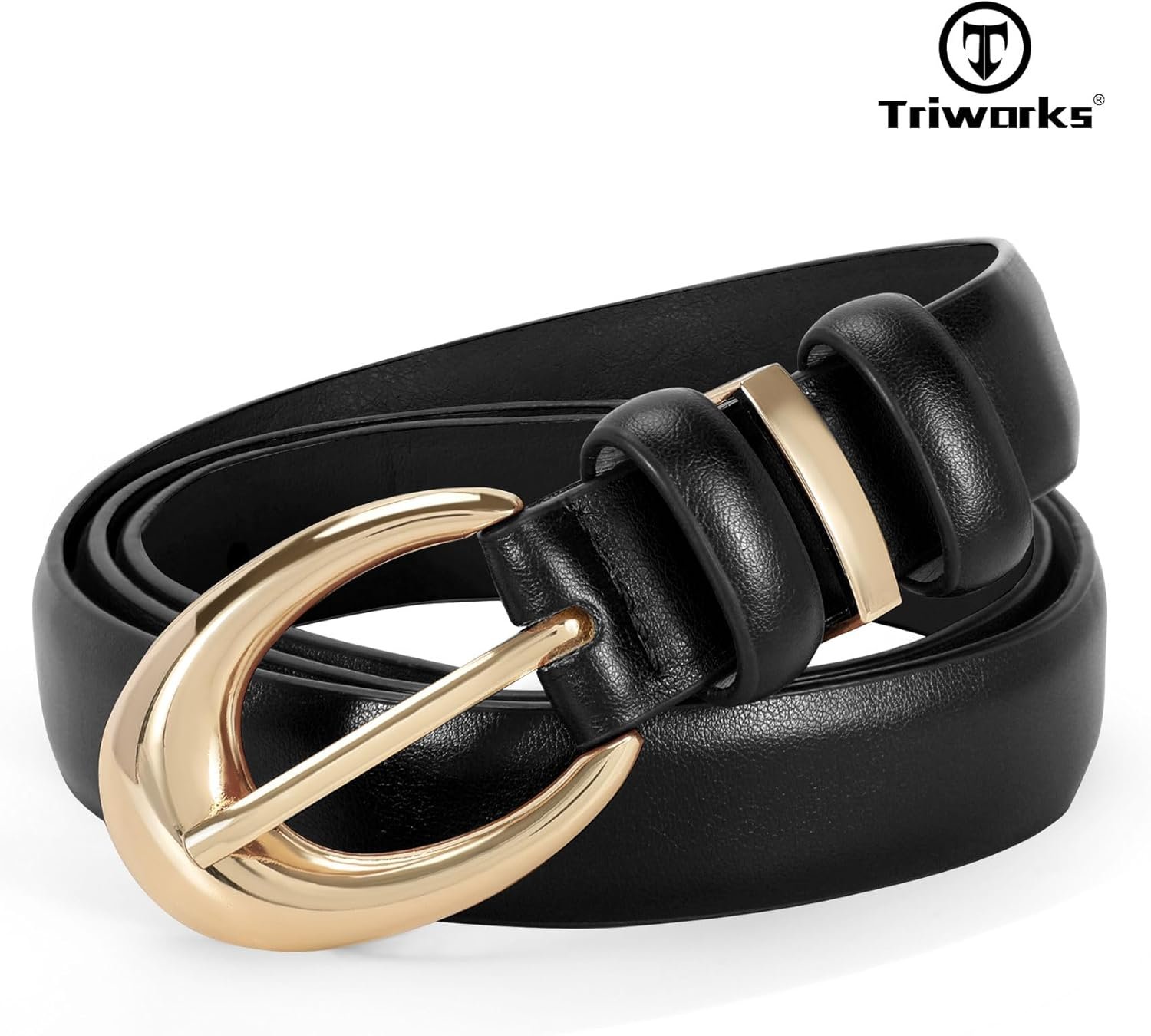TRIWORKS 3 Pack Women Leather Belt for Jeans Pants Fashion Ladies Faux Leather Belt with Gold Buckle