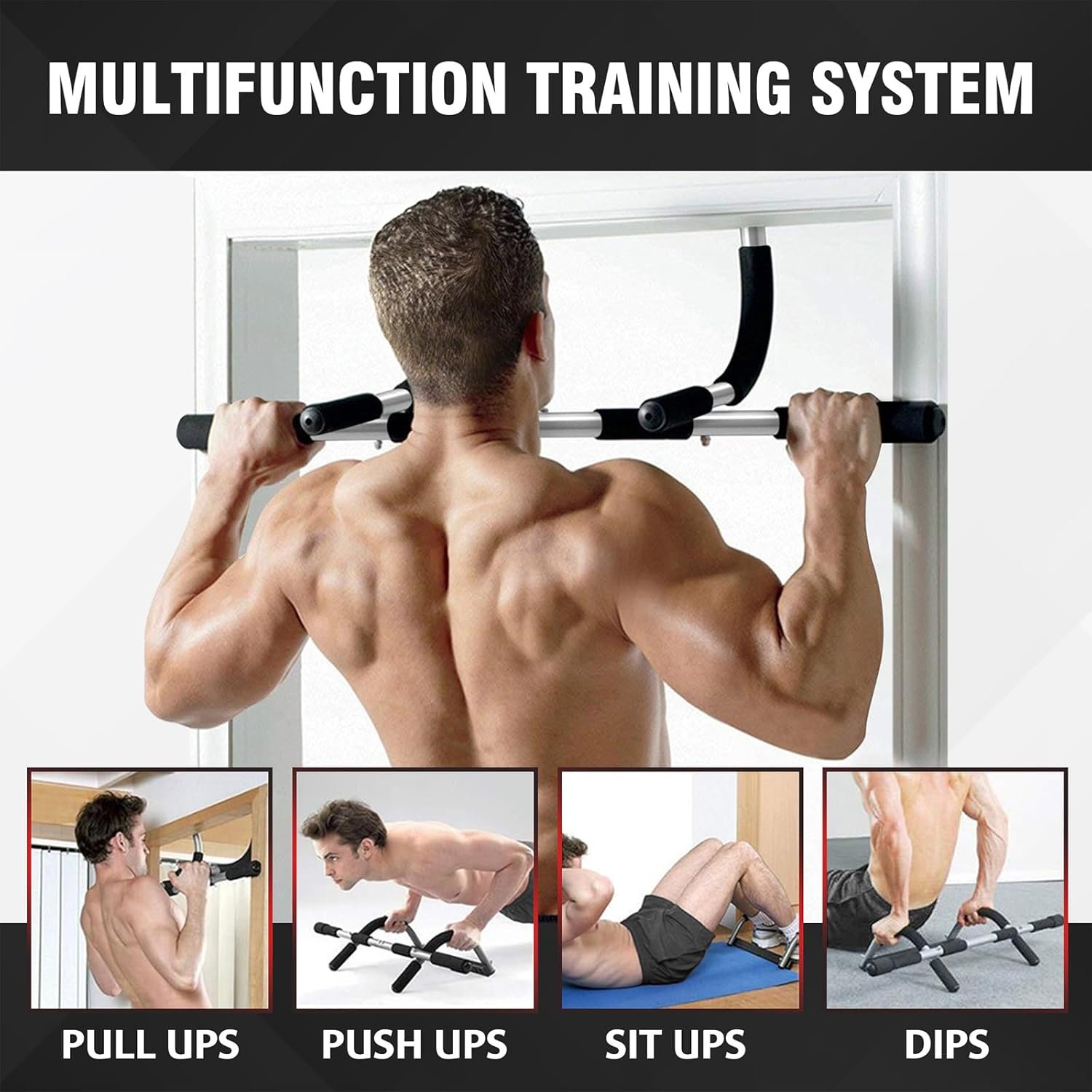 TOPOKO Upgrade Pull Up Bar for Doorway, No Screw Door Frame Chin Up Bar for Home Gym Upper Body Workout, Adjustable Pull-Up Bar Exercise Equipment for Pull Ups, Push Ups, Sit Ups, Strength Training