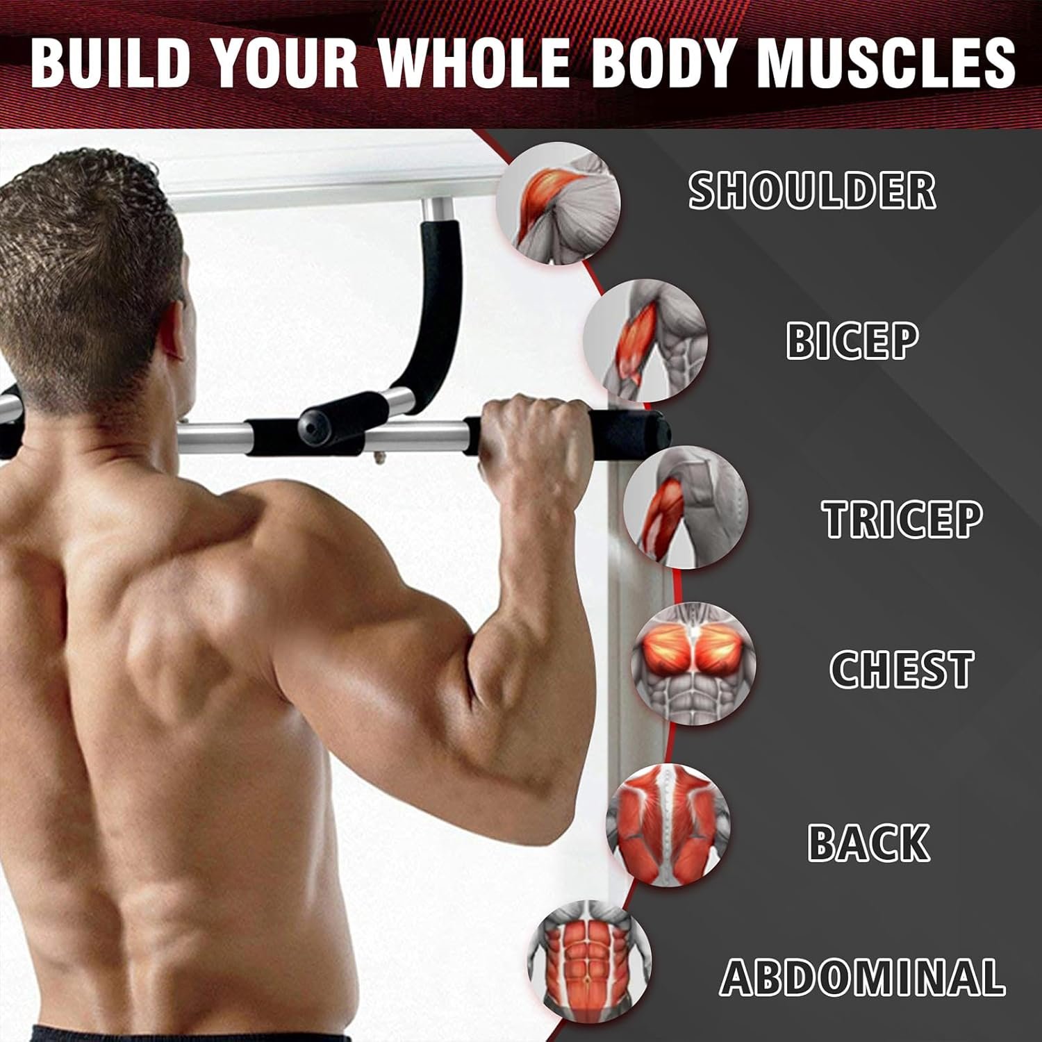 TOPOKO Upgrade Pull Up Bar for Doorway, No Screw Door Frame Chin Up Bar for Home Gym Upper Body Workout, Adjustable Pull-Up Bar Exercise Equipment for Pull Ups, Push Ups, Sit Ups, Strength Training