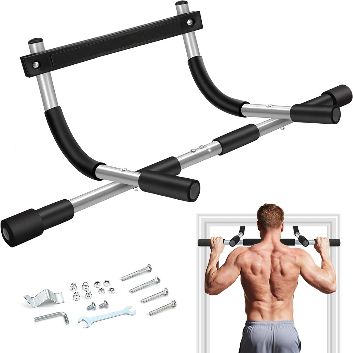 TOPOKO Upgrade Pull Up Bar for Doorway, No Screw Door Frame Chin Up Bar for Home Gym Upper Body Workout, Adjustable Pull-Up Bar Exercise Equipment for Pull Ups, Push Ups, Sit Ups, Strength Training