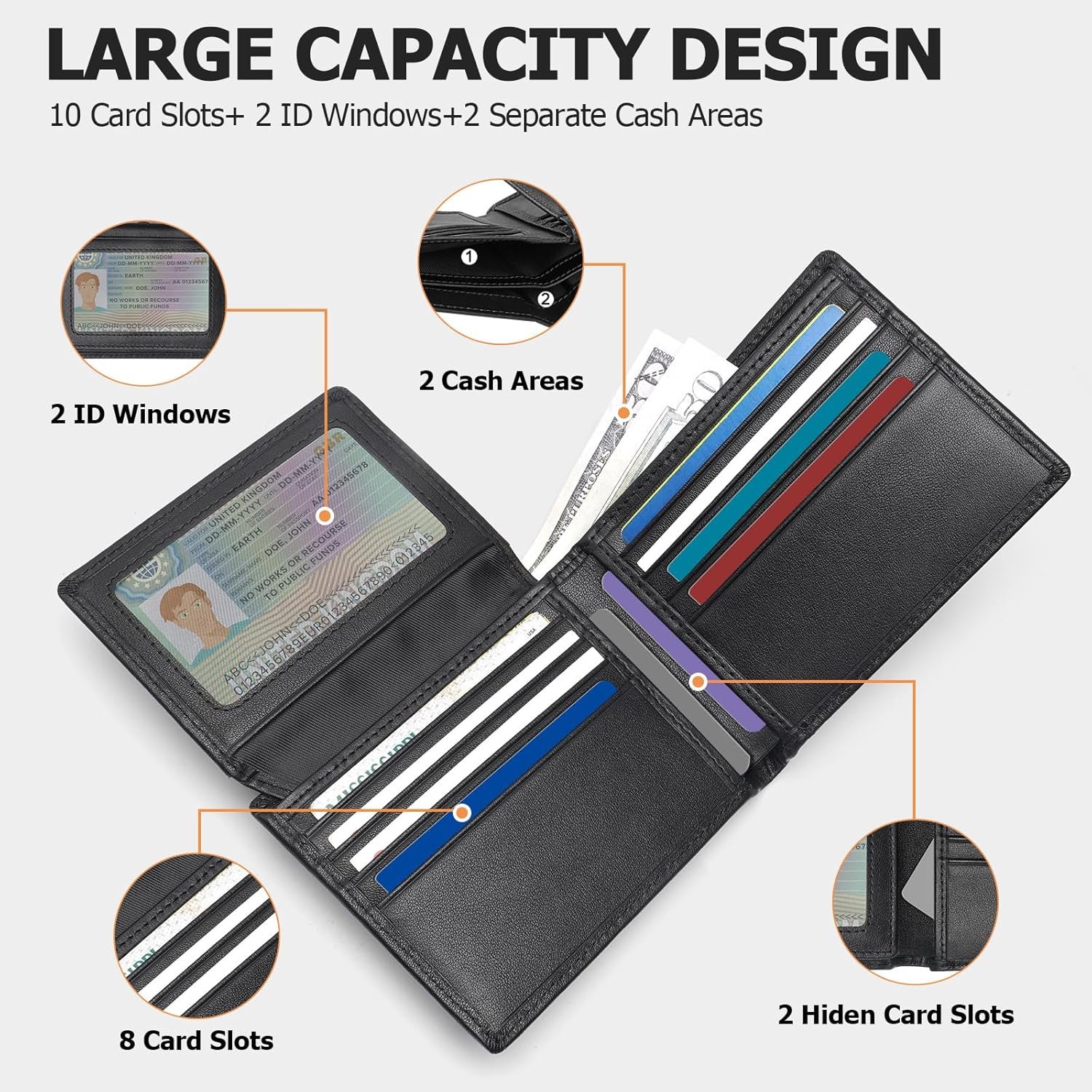 Sigtrenx Leather Wallets for Men, Genuine Leather Mens Wallets Bifold Rfid Blocking with 2 ID Windows