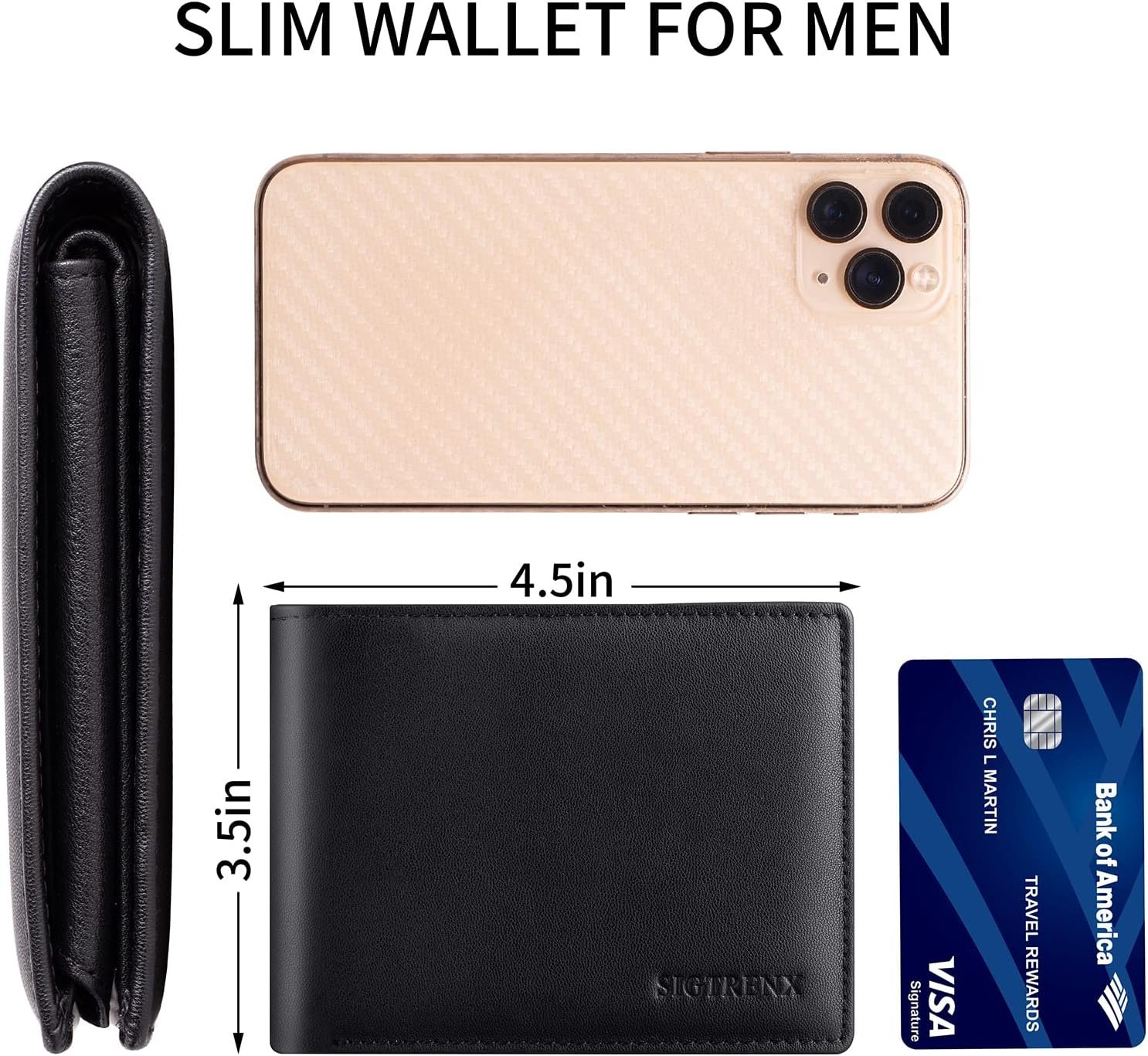 Sigtrenx Leather Wallets for Men, Genuine Leather Mens Wallets Bifold Rfid Blocking with 2 ID Windows