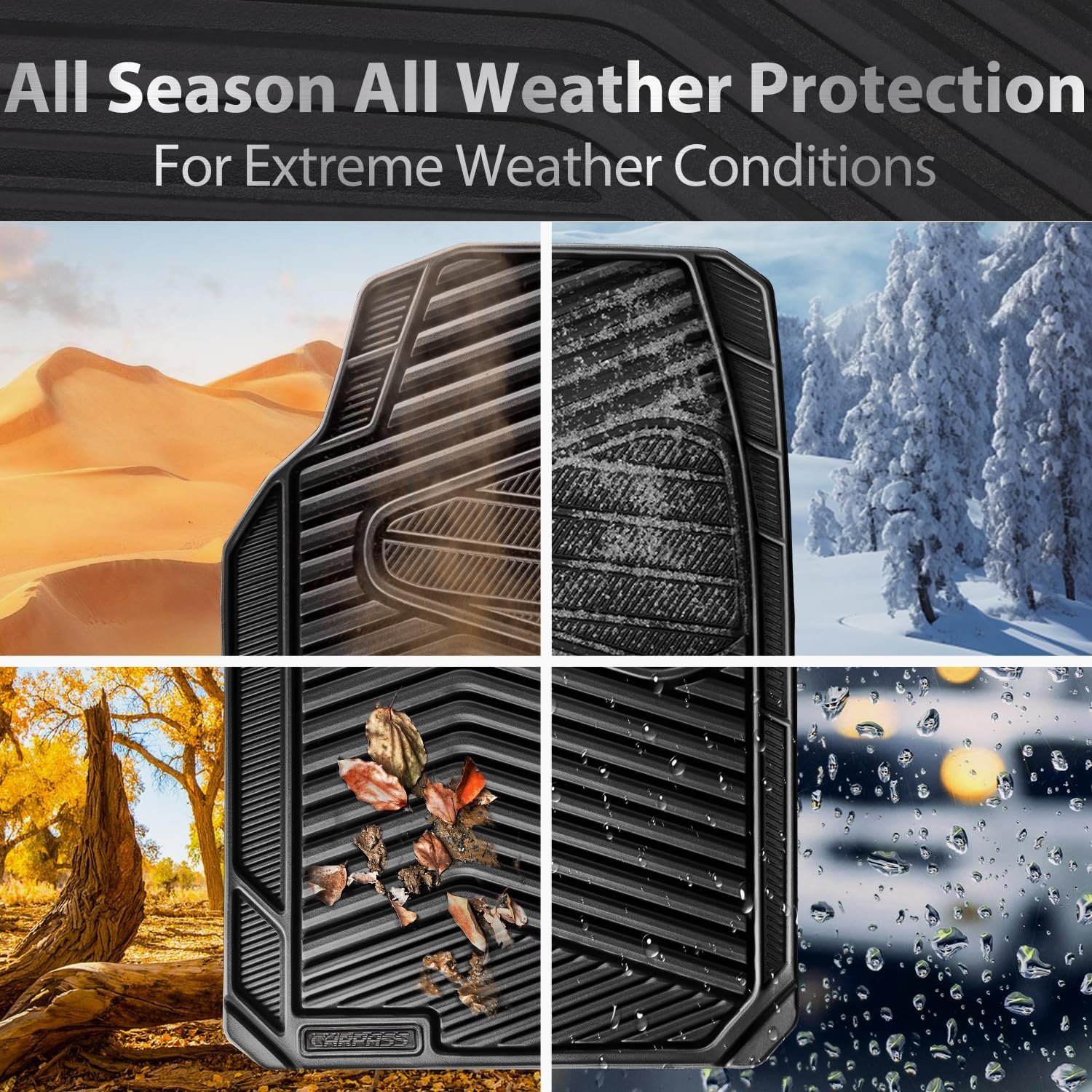 CAR PASS Rubber Car Mats, Waterproof Car Floor Mats All Weather,Car Mat Full Set 3 Piece, Automotive Floor Mat Trim to Fit for Cars Sedans SUVs Trucks, Anti-Slip Easy Clean, All Black