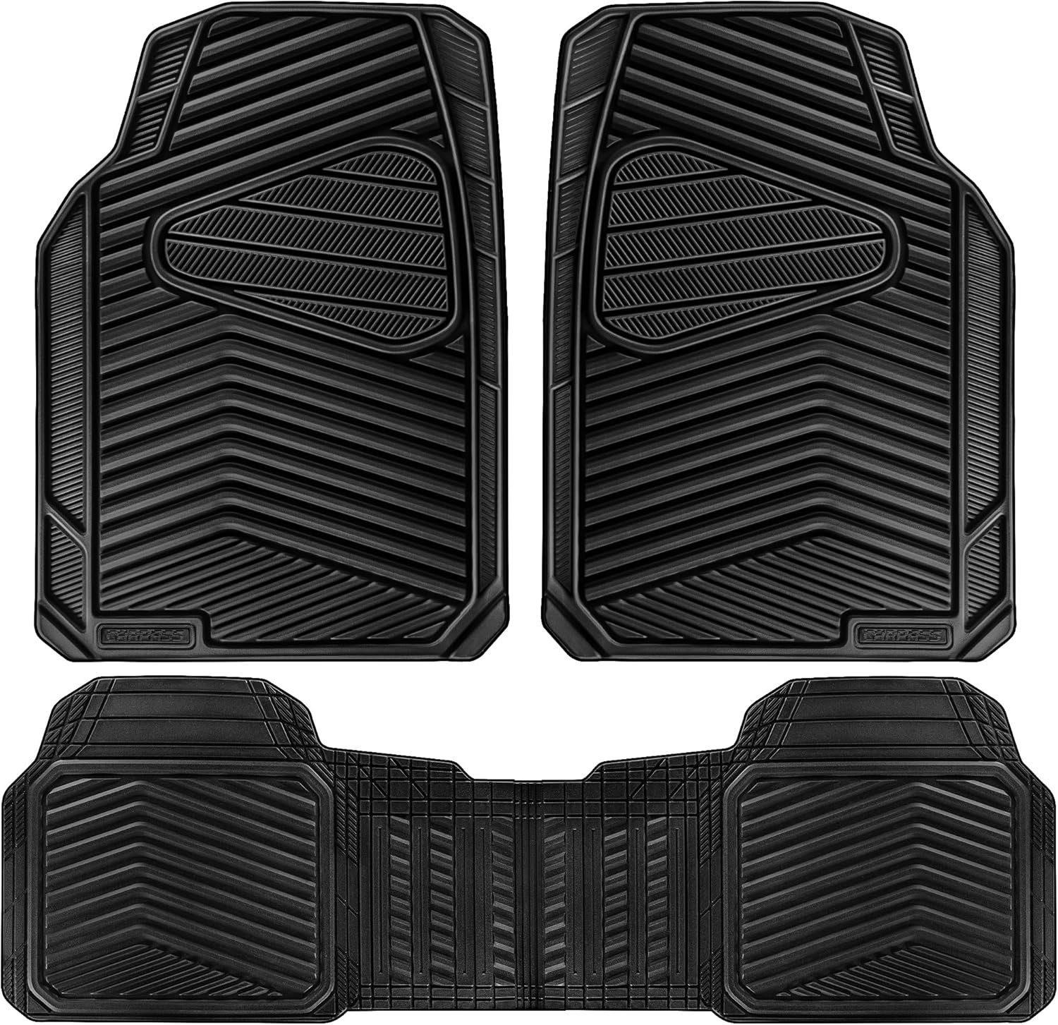 CAR PASS Rubber Car Mats, Waterproof Car Floor Mats All Weather,Car Mat Full Set 3 Piece, Automotive Floor Mat Trim to Fit for Cars Sedans SUVs Trucks, Anti-Slip Easy Clean, All Black