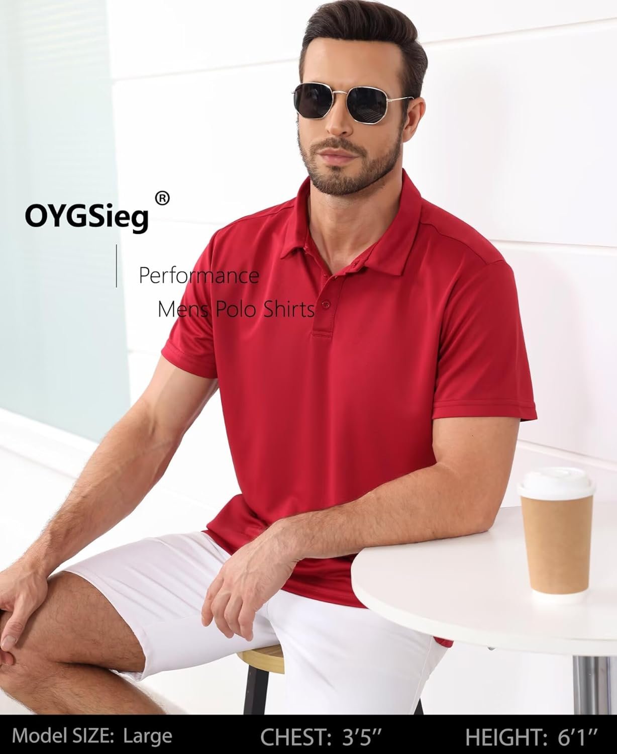 OYGSieg 5 Pack Polo Shirts for Men Quick Dry Short Sleeve T-Shirts Performance Mens Golf Shirts for Work Athletic