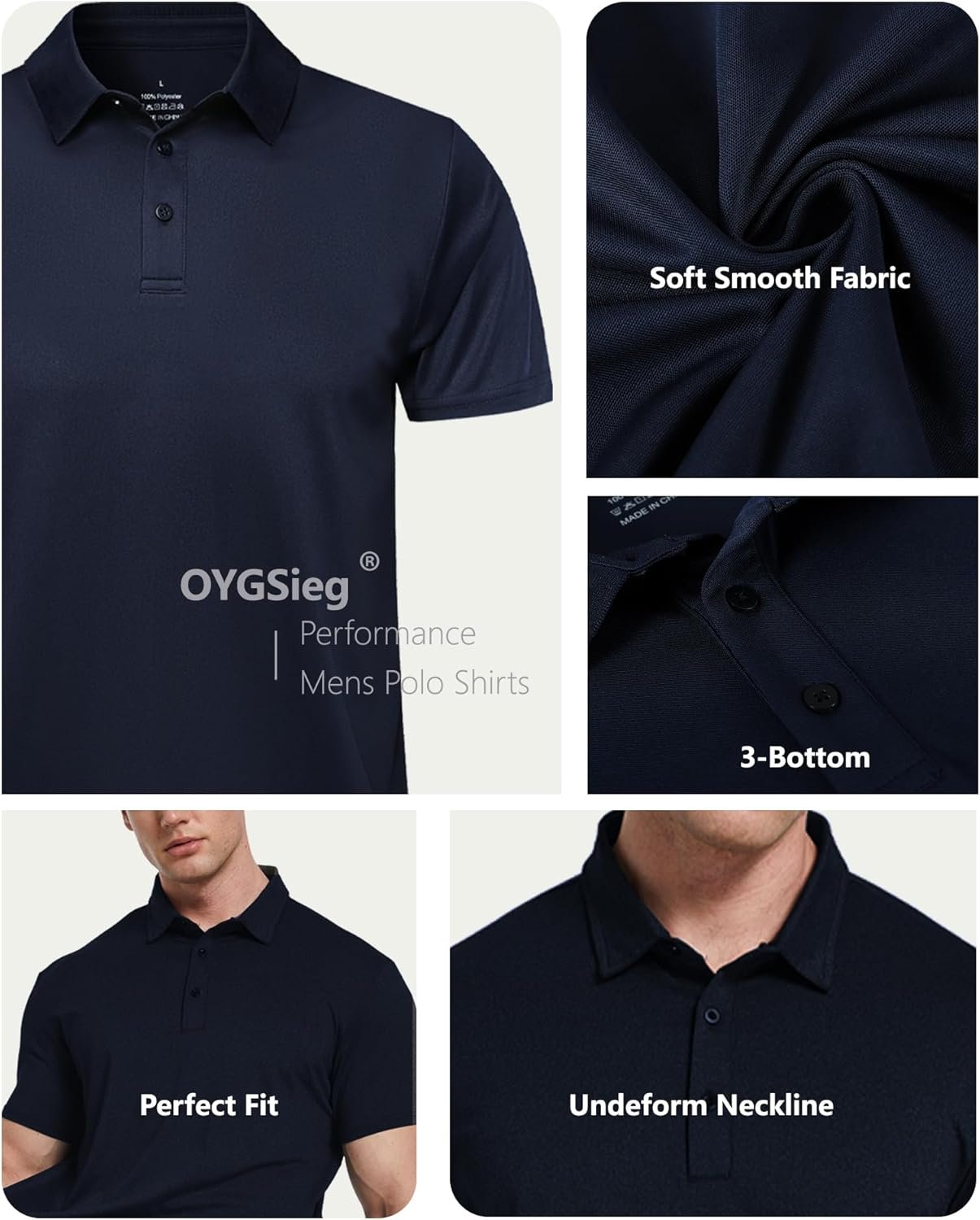 OYGSieg 5 Pack Polo Shirts for Men Quick Dry Short Sleeve T-Shirts Performance Mens Golf Shirts for Work Athletic