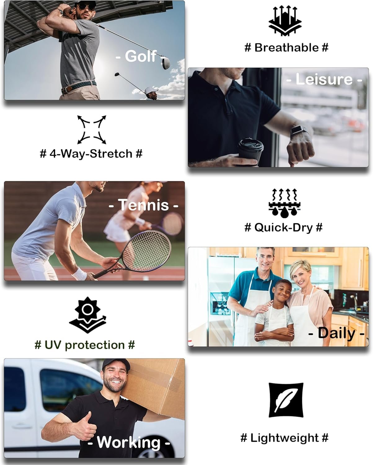 OYGSieg 5 Pack Polo Shirts for Men Quick Dry Short Sleeve T-Shirts Performance Mens Golf Shirts for Work Athletic