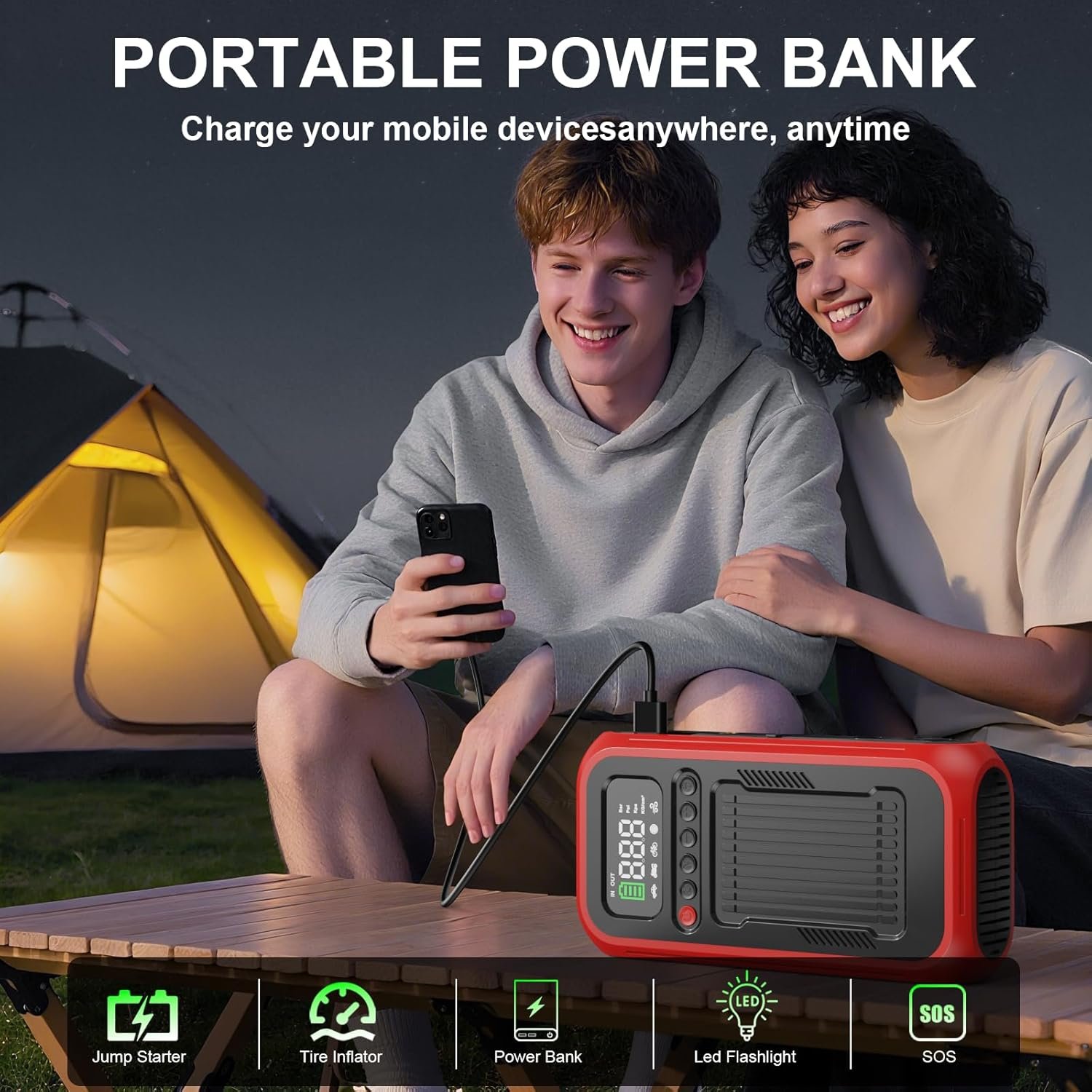 Portable Air Compressor with Jump Starter, 150 PSI Digital Tire Inflator 4000A Car Battery Jumper Box with 20000mAh Power Bank, Auto Shut-off Cordless Air Pump for Cars, Trucks, Motorcycles, Bikes