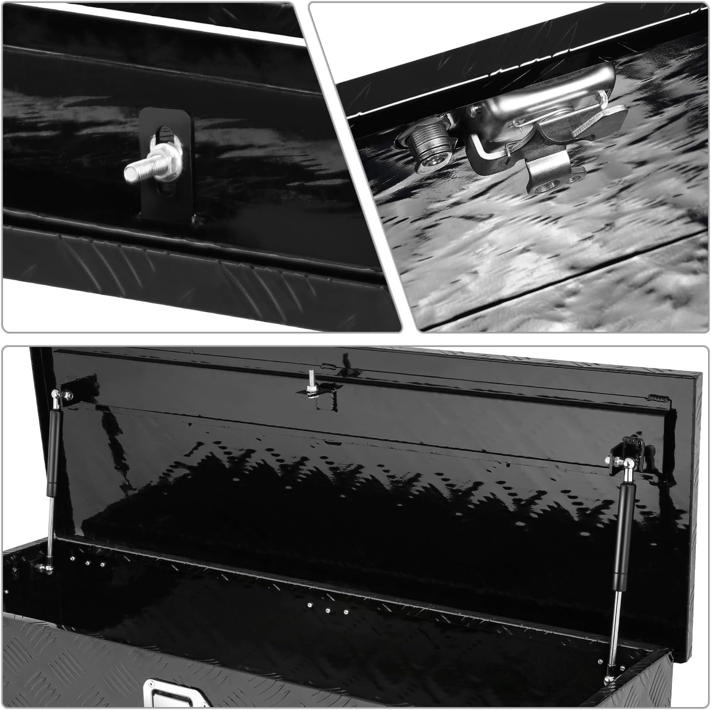 DNA MOTORING Aluminum Lockable Storage Box, Trailer Tongue & Truck Bed Tool Box w/Keys & Side Handle, Black Organizer w/Diamond Tread Pattern, 39"L x 13.3"W x 10"H, TBOX-T5-004-BK