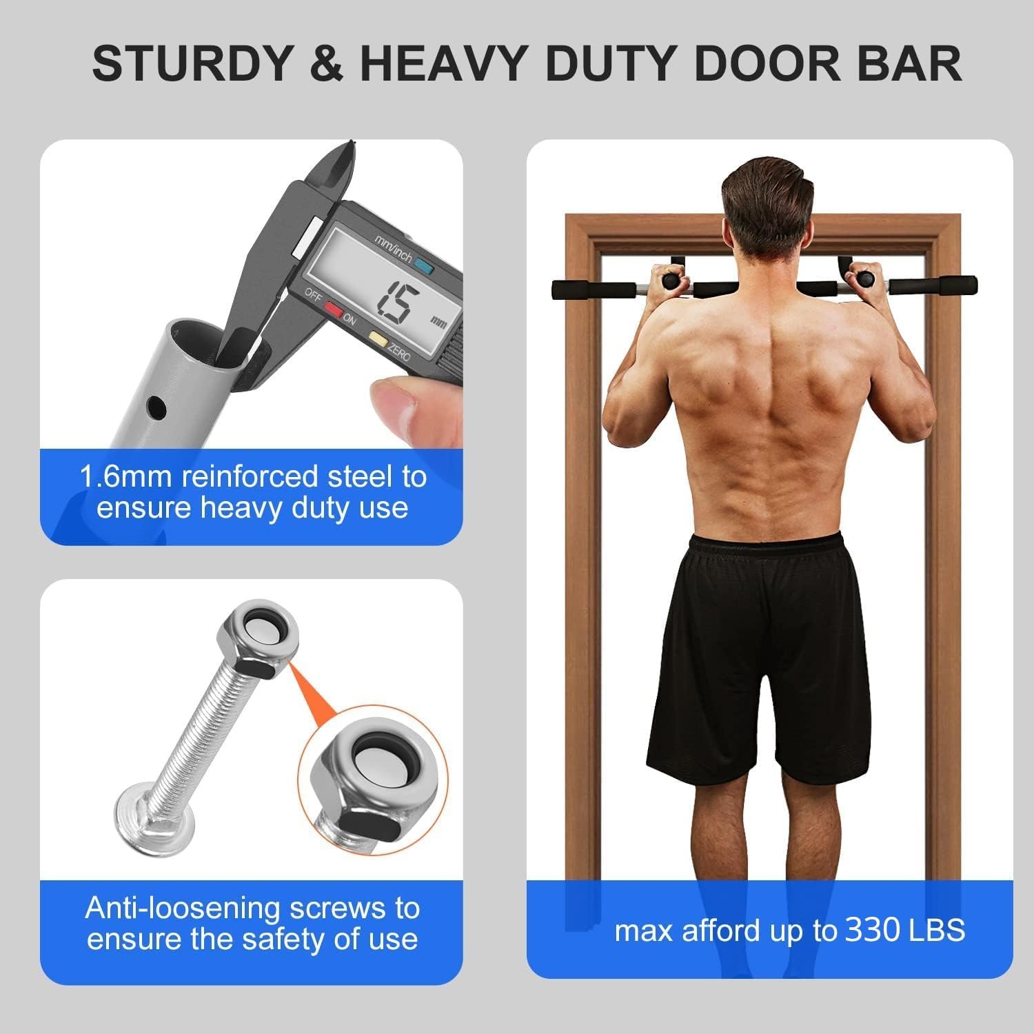 MOMODA Doorway Pull Up Bar, Home Gym Fitness Chin-Up Bar for Door Frame