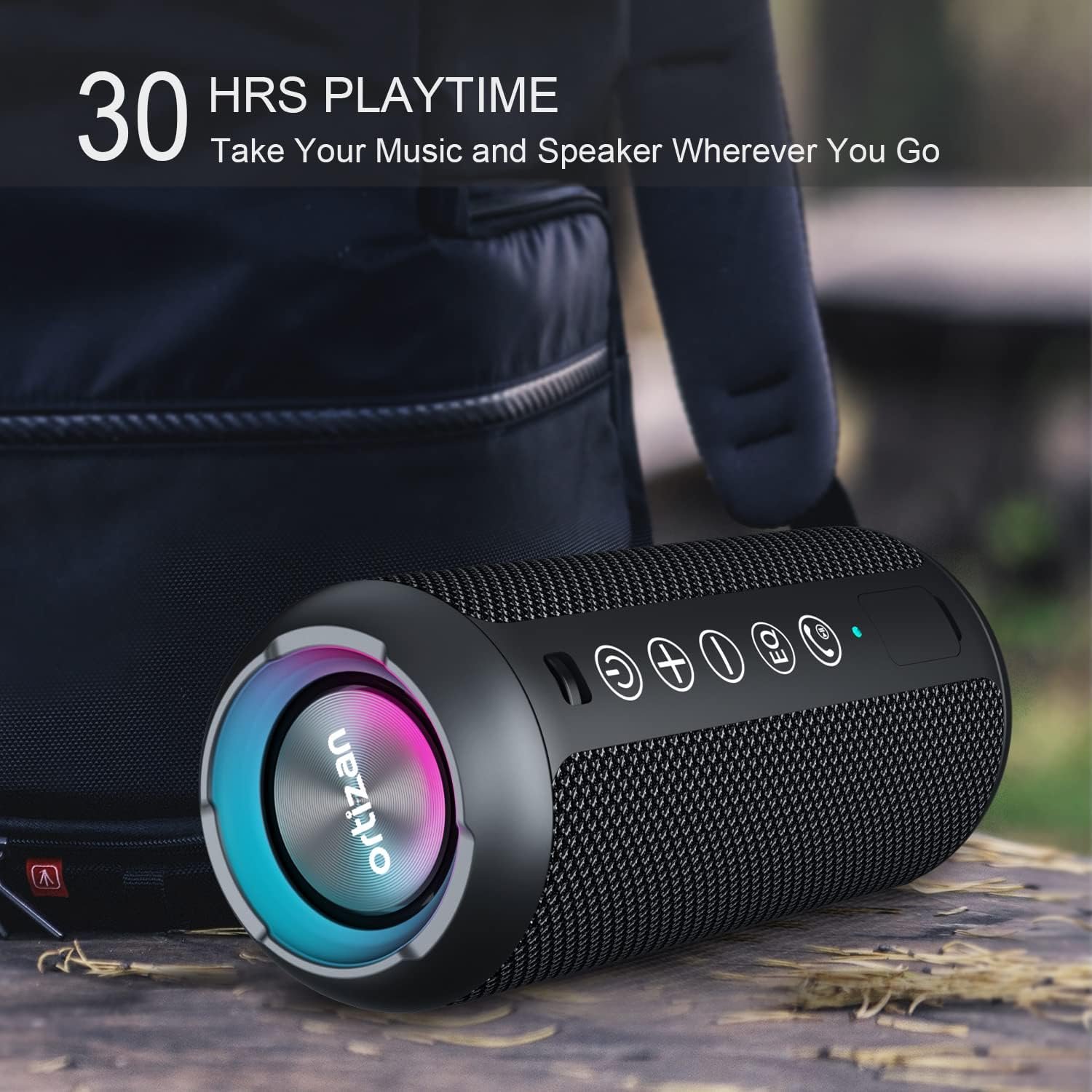 Ortizan Portable Bluetooth Speaker (1st Gen), IPX7 Waterproof, Wireless, Big Sound and Deep Bass, TWS Pairing, 30Hrs of Playtime, for Home/Party/Outdoor/Beach, Birthday Gifts for Men Women - Black