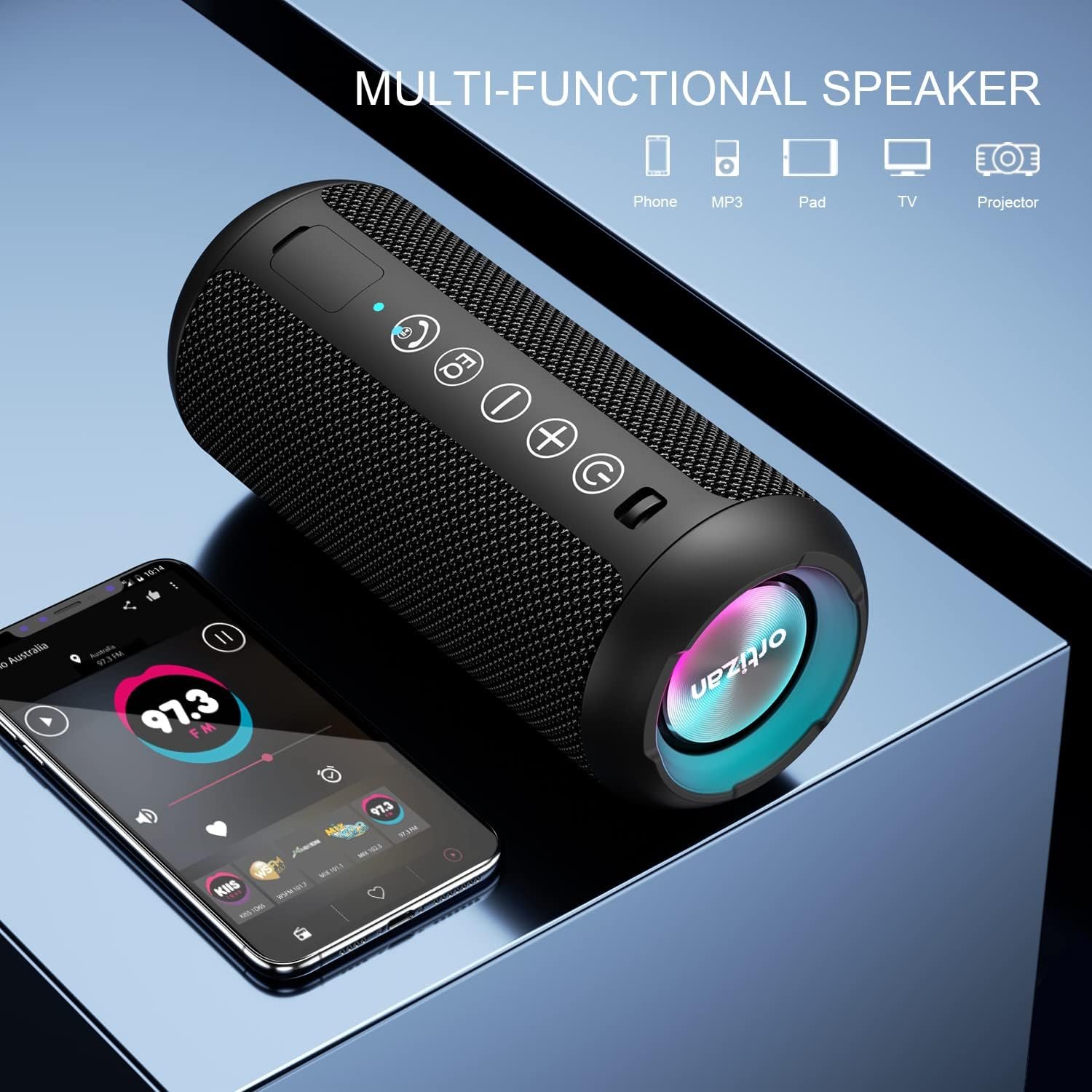 Ortizan Portable Bluetooth Speaker (1st Gen), IPX7 Waterproof, Wireless, Big Sound and Deep Bass, TWS Pairing, 30Hrs of Playtime, for Home/Party/Outdoor/Beach, Birthday Gifts for Men Women - Black
