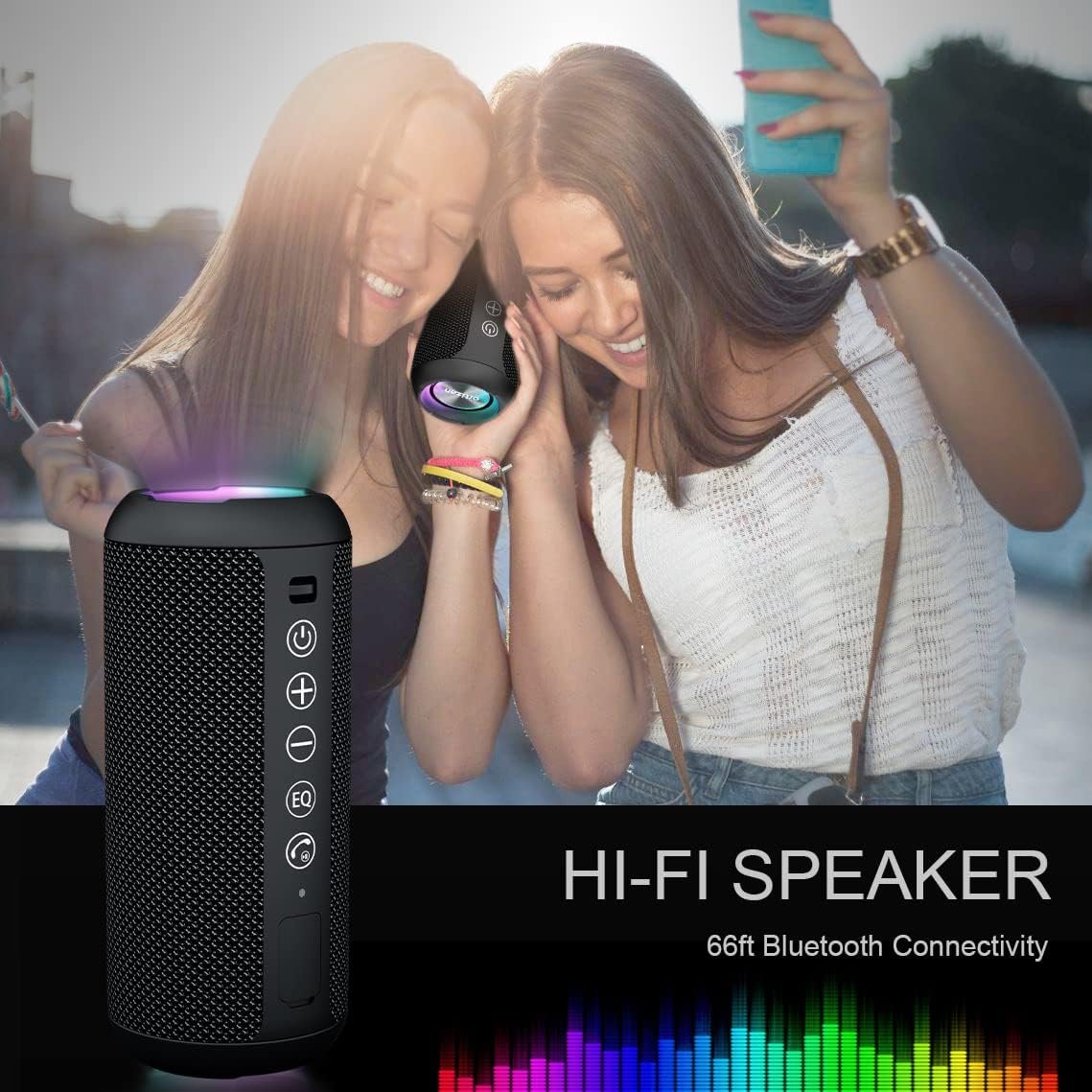 Ortizan Portable Bluetooth Speaker (1st Gen), IPX7 Waterproof, Wireless, Big Sound and Deep Bass, TWS Pairing, 30Hrs of Playtime, for Home/Party/Outdoor/Beach, Birthday Gifts for Men Women - Black