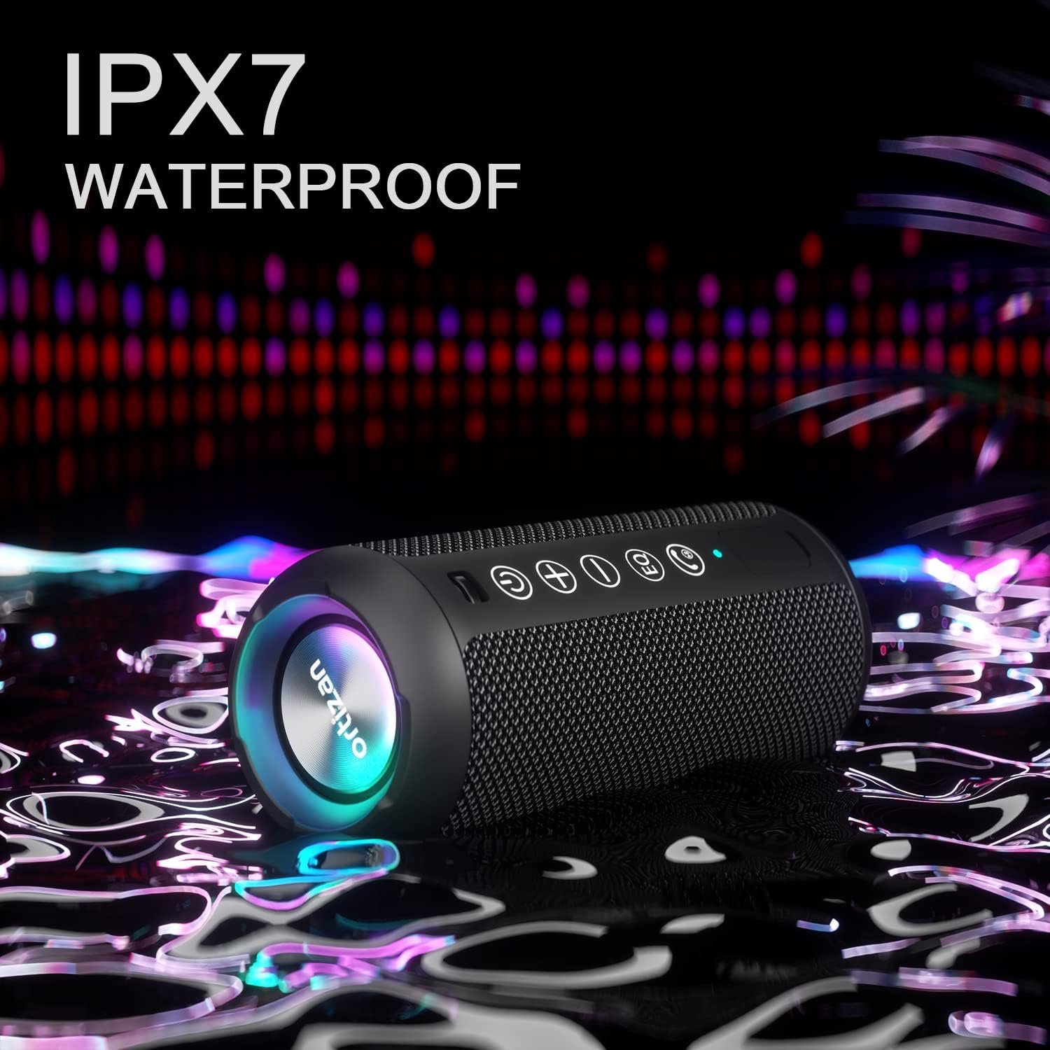 Ortizan Portable Bluetooth Speaker (1st Gen), IPX7 Waterproof, Wireless, Big Sound and Deep Bass, TWS Pairing, 30Hrs of Playtime, for Home/Party/Outdoor/Beach, Birthday Gifts for Men Women - Black