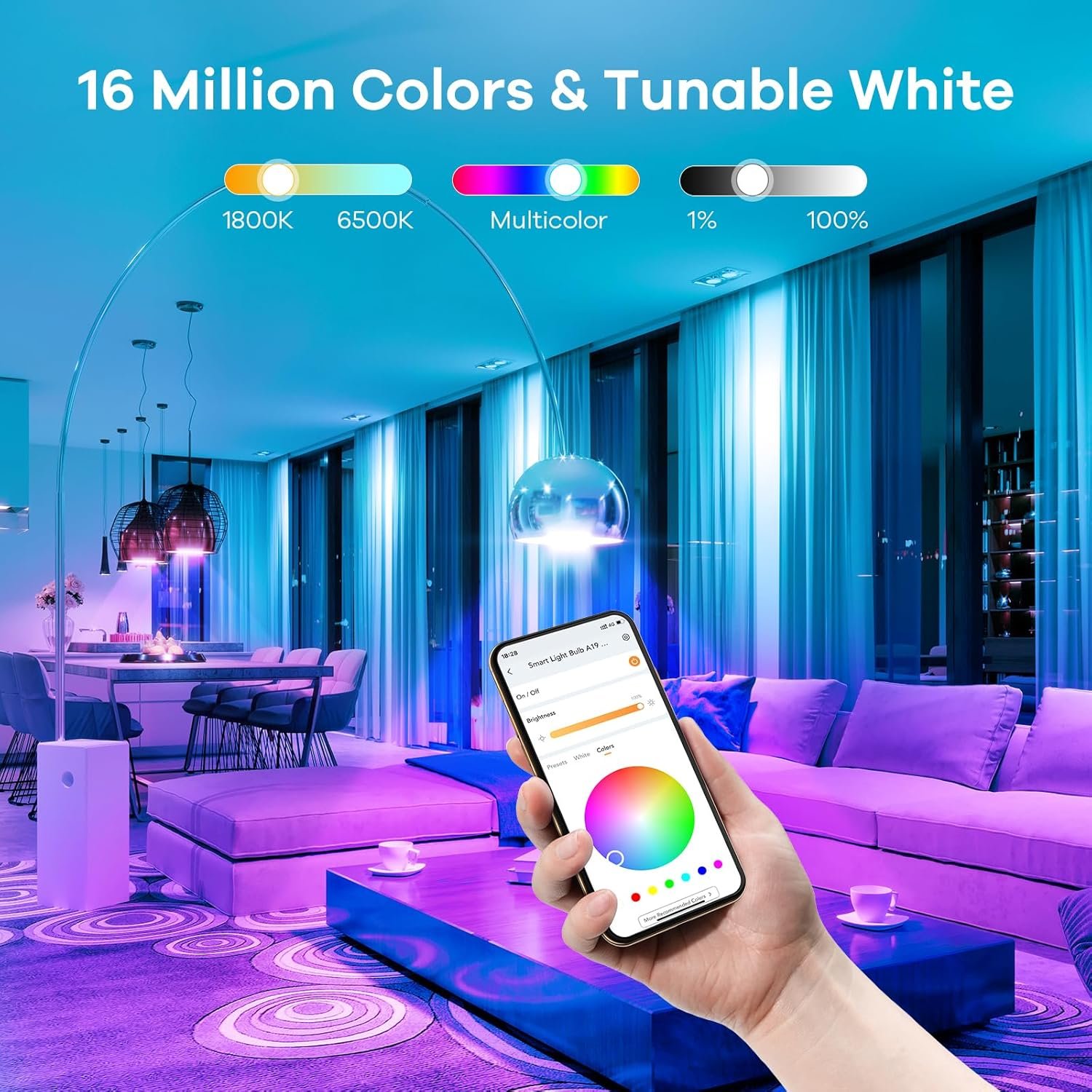Linkind Smart Light Bulbs, Smart Bulb that Work with Alexa, Google Home, AiDot, LED Light Bulbs Color Changing RGBTW, 104 Preset Scene, Music Sync, Dotis, A19 E26 2.4G WiFi Bluetooth 60W 800LM, 4Pack