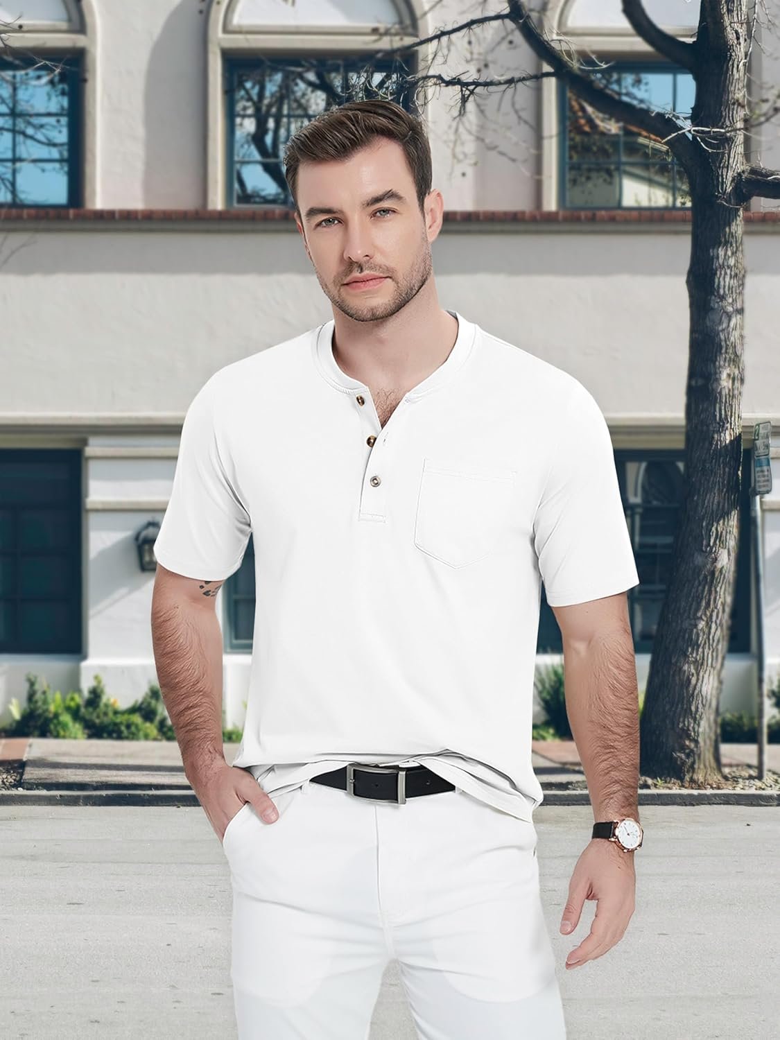MAGCOMSEN Men's Henley Short Sleeve Shirt Cotton Lightweight Tee Shirts Casual Summer Basic Tees with Pocket