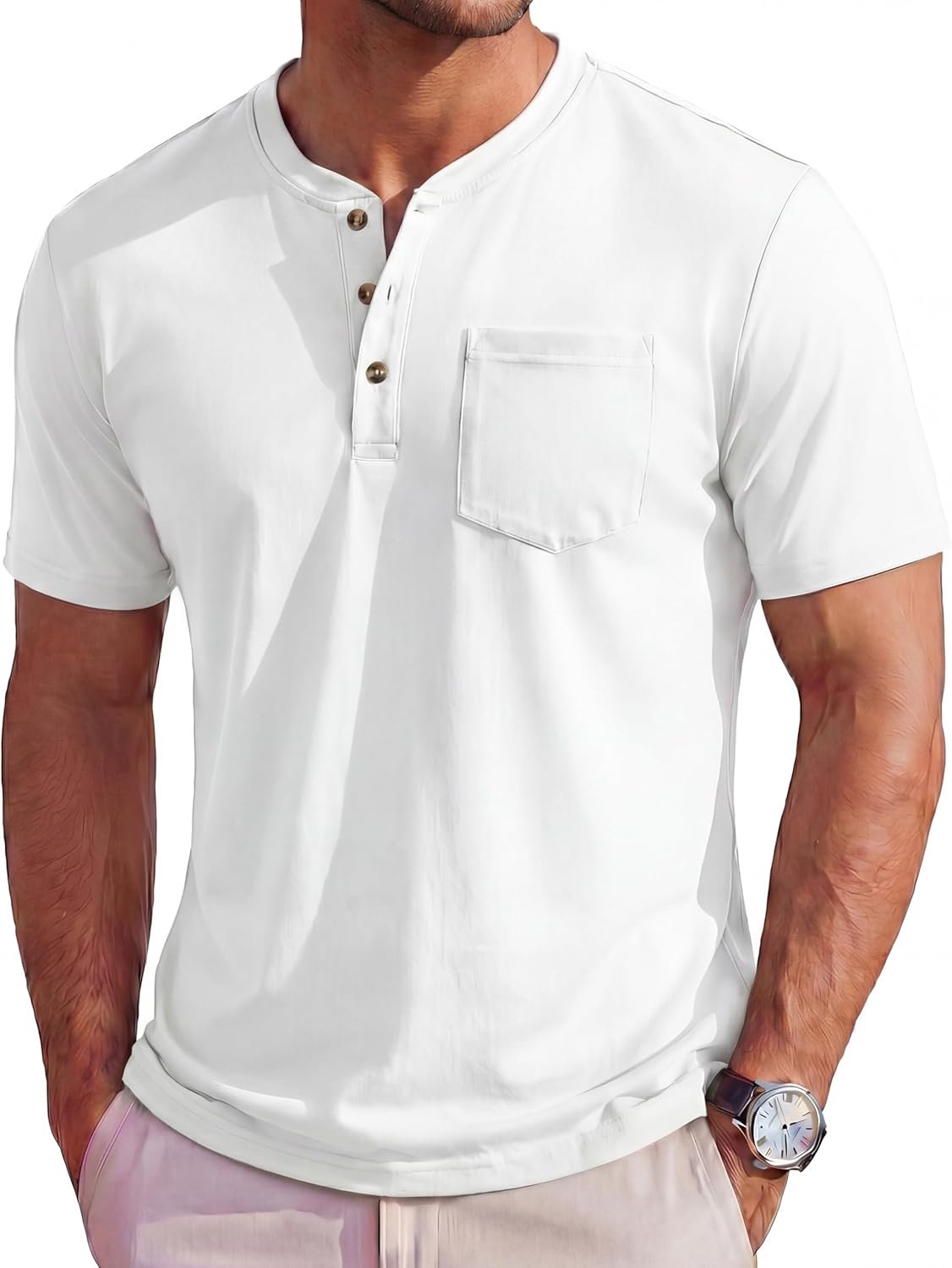 MAGCOMSEN Men's Henley Short Sleeve Shirt Cotton Lightweight Tee Shirts Casual Summer Basic Tees with Pocket
