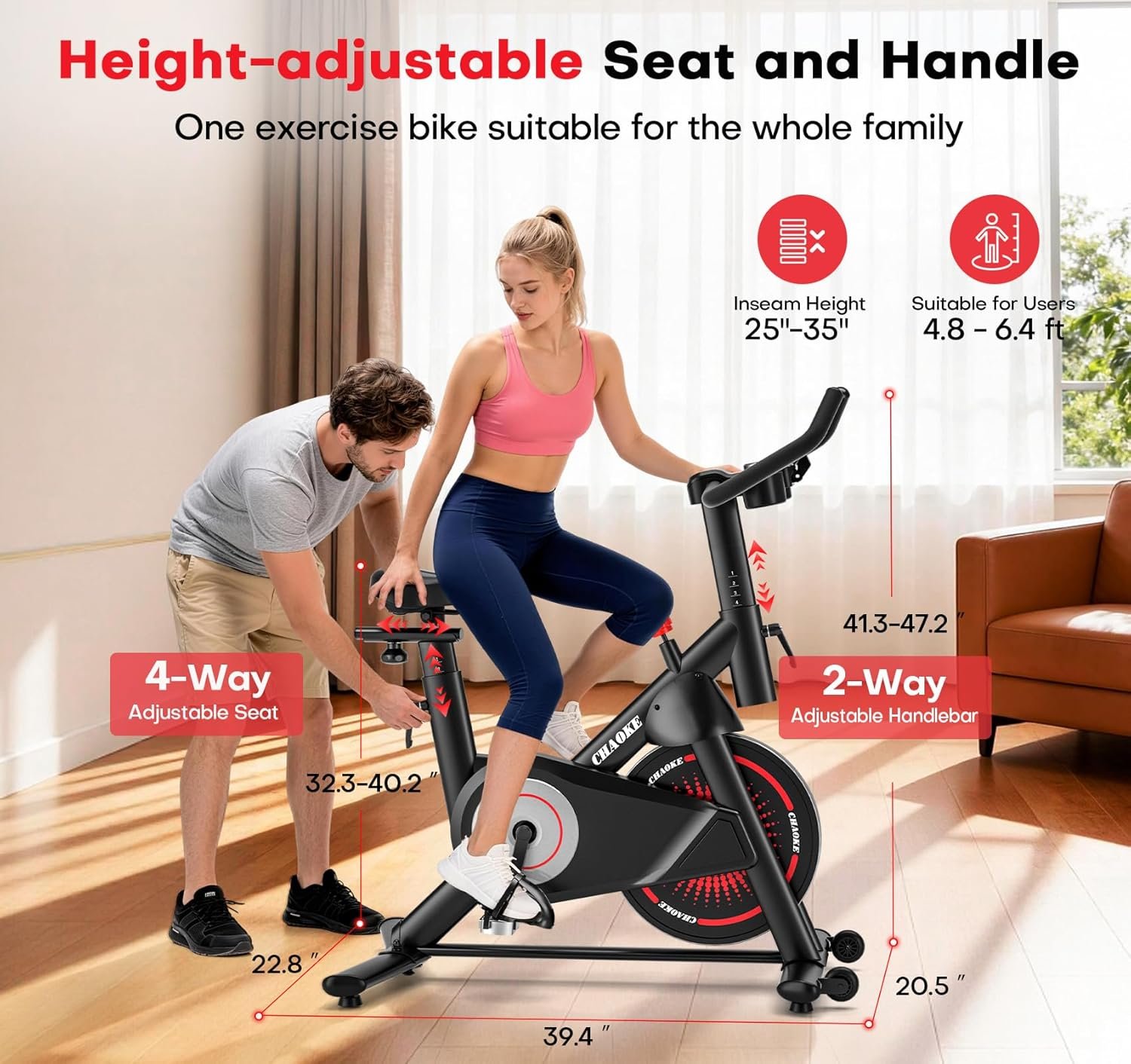 Exercise Bike, CHAOKE Quiet Adjustable Magnetic Resistance Stationary Bike for Home Cardio with App Compatible, 350LB Weight Capacity Indoor Cycling Bike with Comfortable Seat & Digital Display
