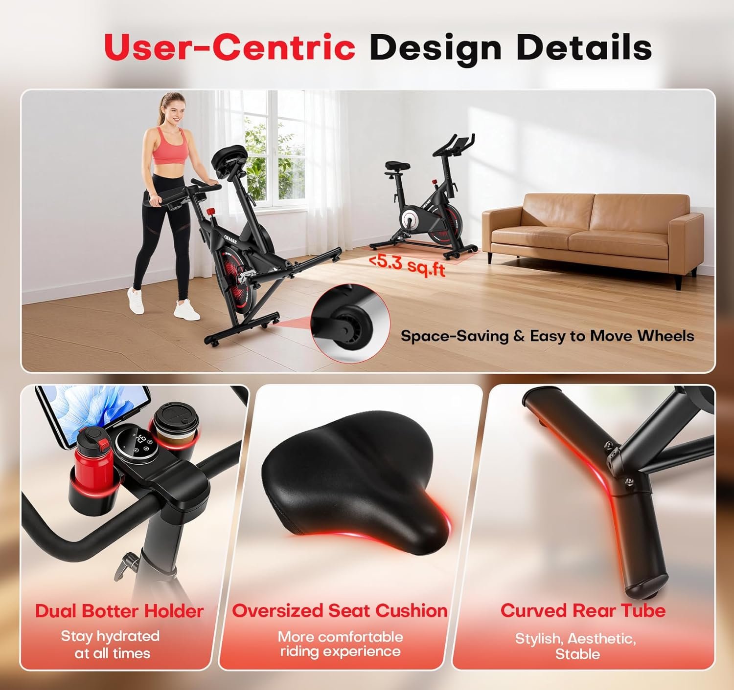 Exercise Bike, CHAOKE Quiet Adjustable Magnetic Resistance Stationary Bike for Home Cardio with App Compatible, 350LB Weight Capacity Indoor Cycling Bike with Comfortable Seat & Digital Display