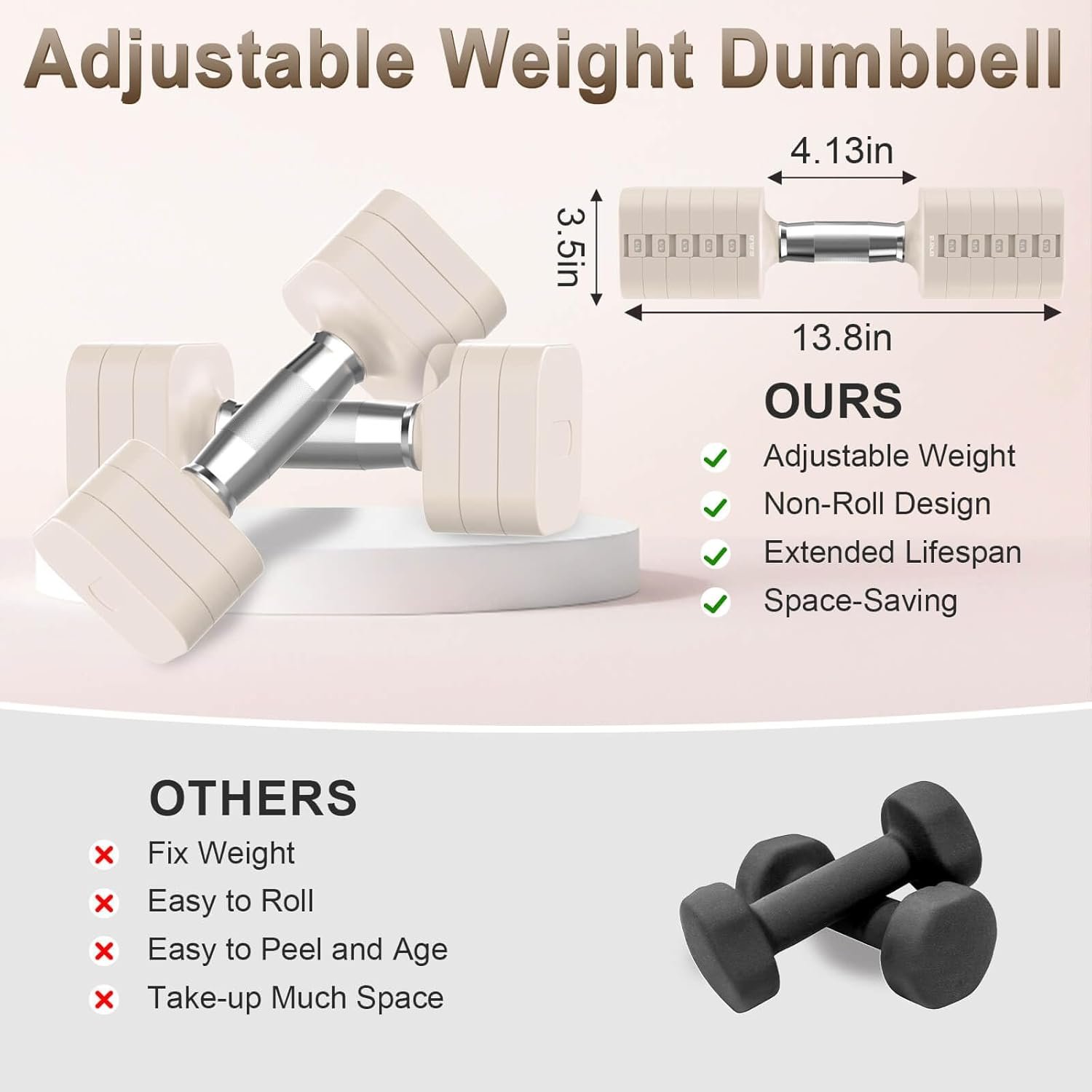 Hezeyferg 30.8LB Adjustable Dumbbell Set, Each Adjustable Weight Dumbbell with 6 Levels 4.4/6.6/8.8/11/13.2/15.4lb, Hand Weights Set for Men/Women Home Gym Exercise Workout