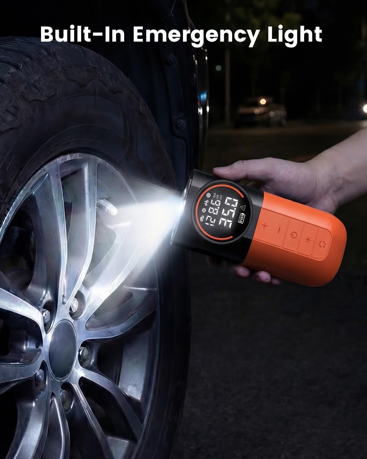 ETENWOLF S1 Tire Inflator Portable Air Compressor, 160PSI Air Pump for Car Tires, Bike, Motorcycle, Balls, Fast Inflation Tire Pump, Cordless bike Pump with LED Light & Digital Pressure Gauge (Orange)